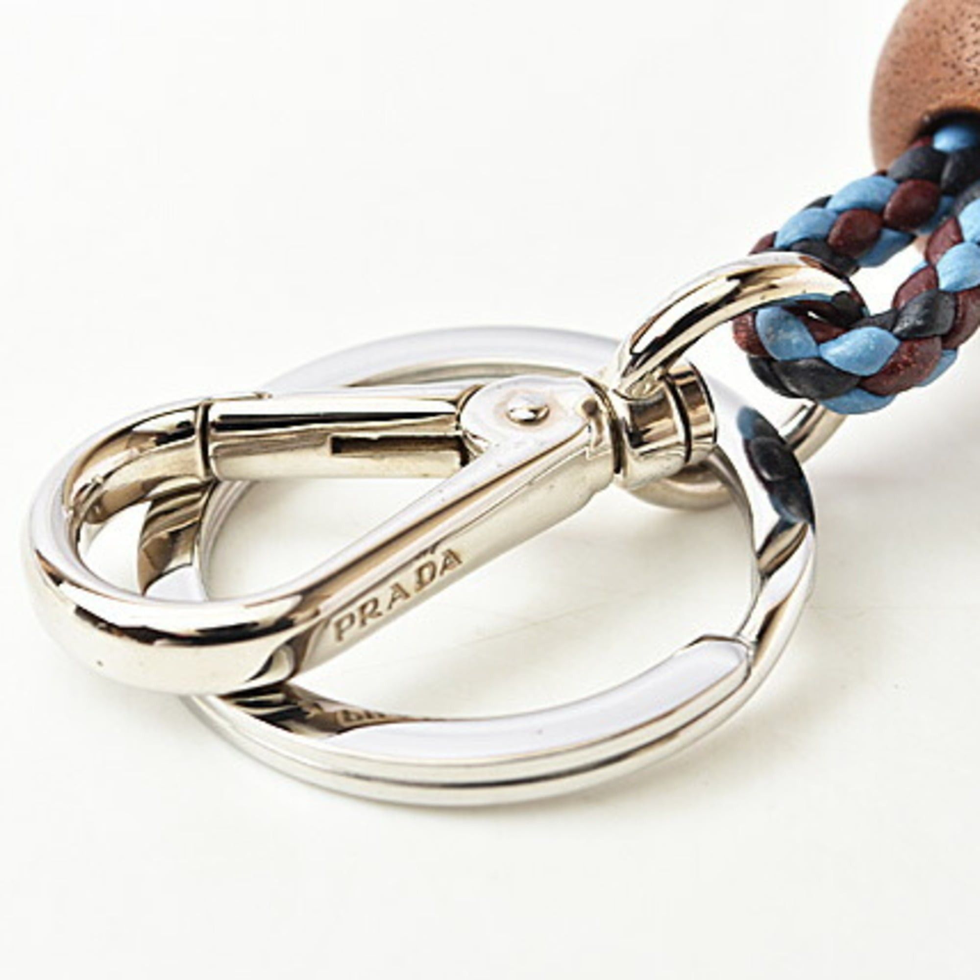 Prada Prada Key Ring Keychain PRADA Wood Intrecciato Blue Light Unused Size ONE SIZE - 4 Thumbnail