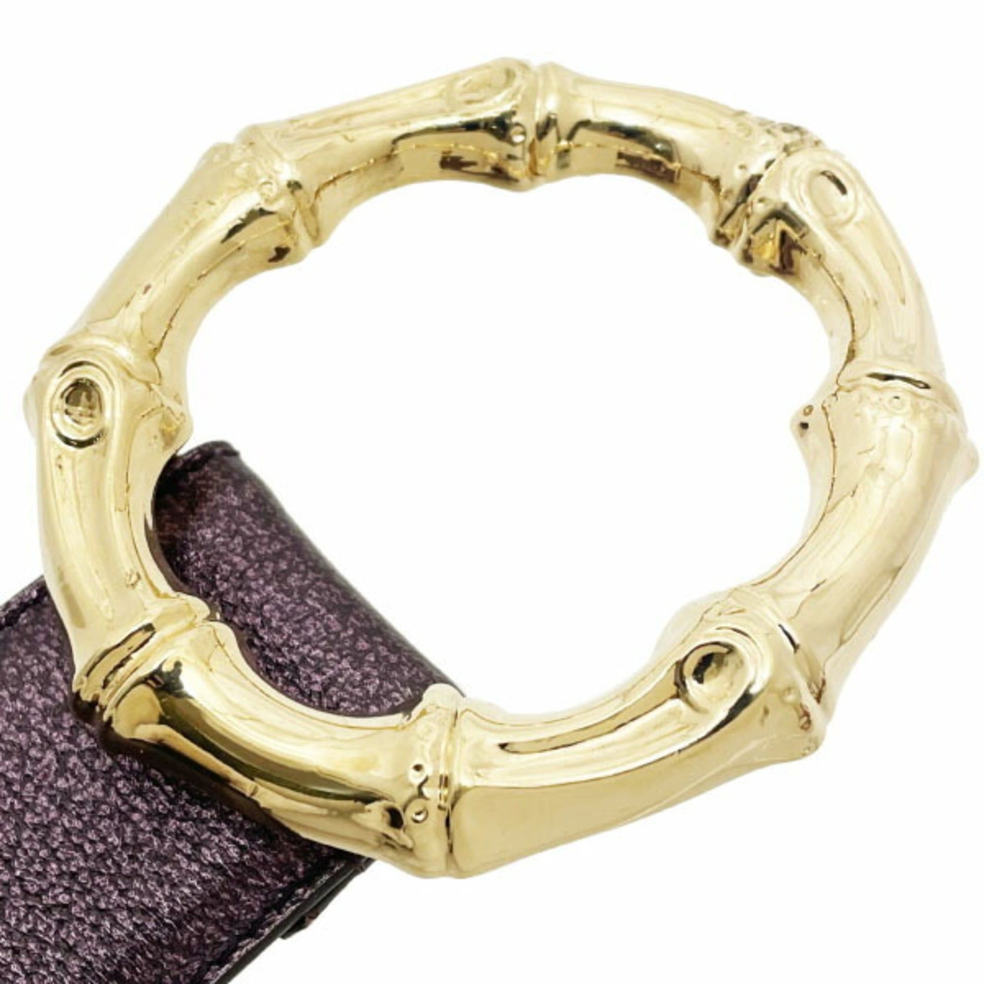 Gucci Gucci Women's Metallic Purple Leather Belt with Bamboo Buckle, Size 136078, Approximately 70cm, Wide Belt, NN-16132 Size ONE SIZE - 3 Thumbnail