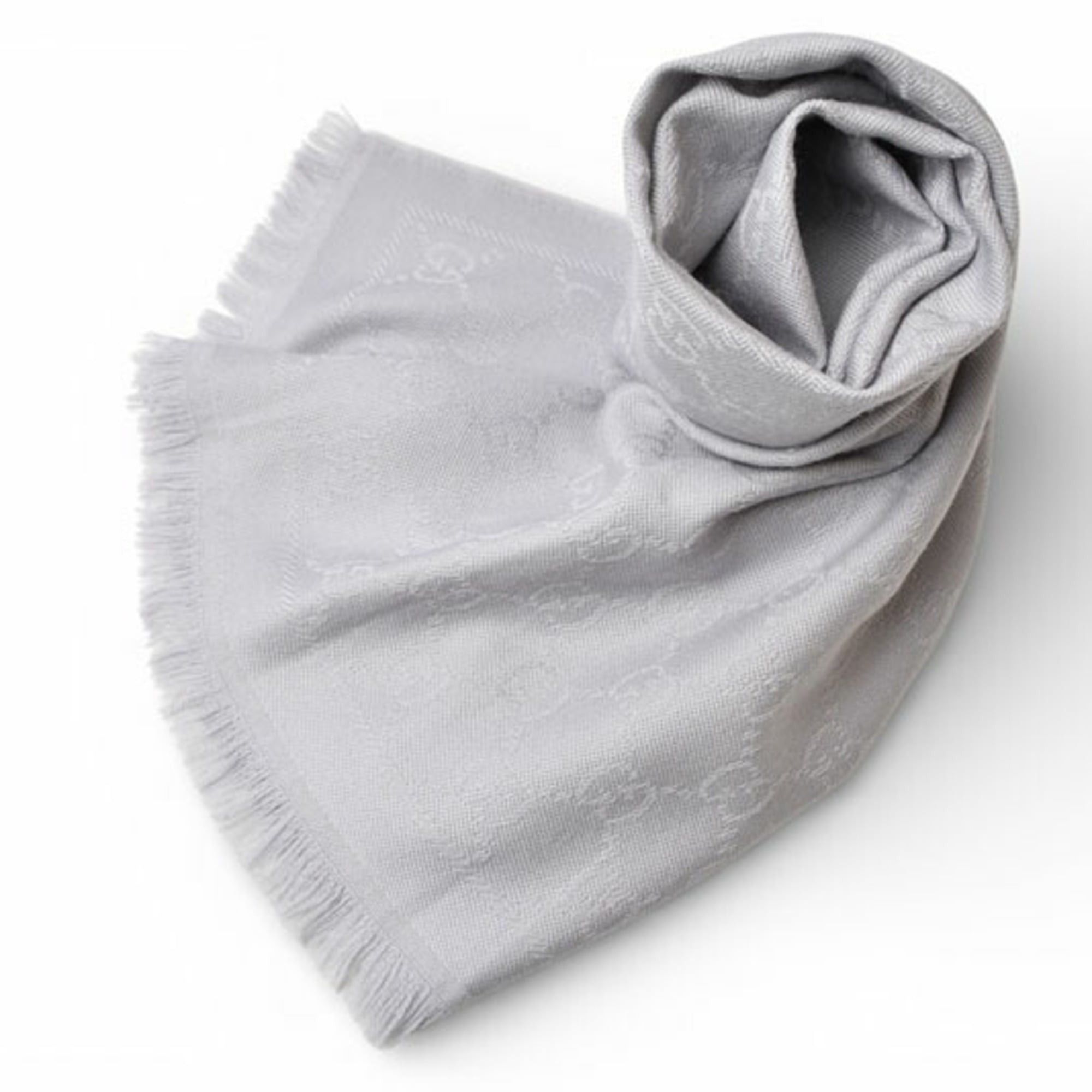 Gucci Winter Scarf, 100% Wool with GG Pattern, Light Silver