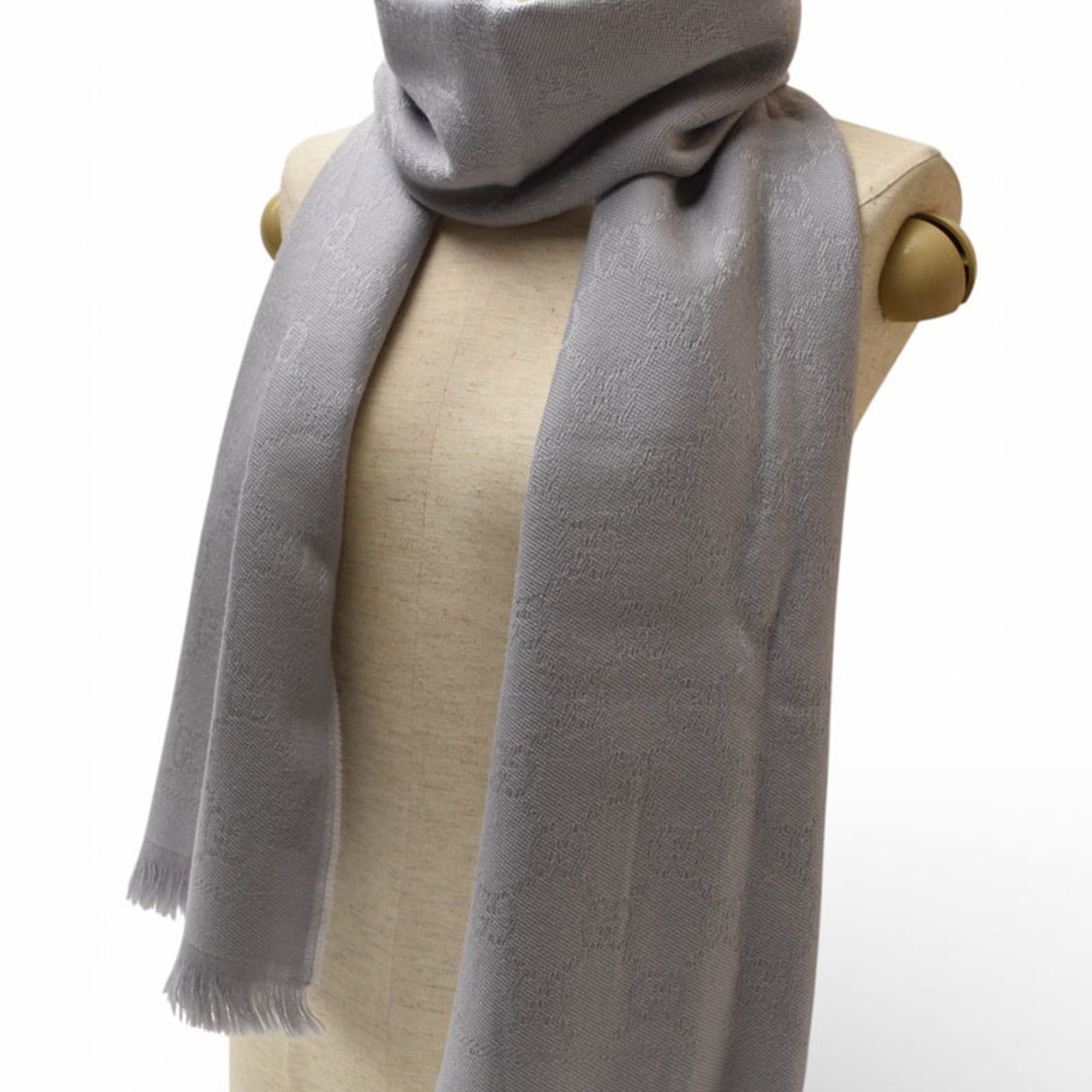 Gucci Gucci Winter Scarf, 100% Wool with GG Pattern, Light Silver Size ONE SIZE - 7 Thumbnail