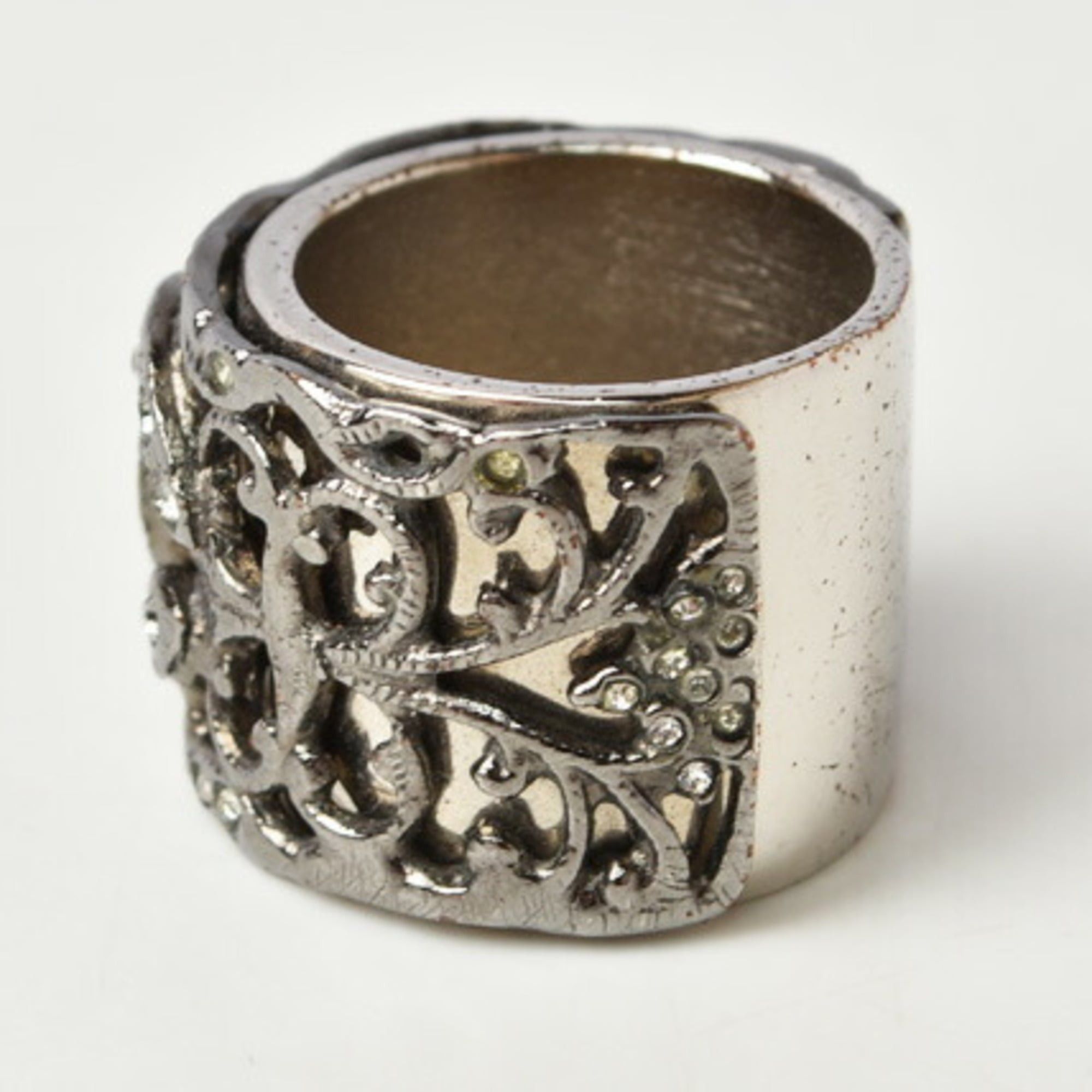 Chanel CHANEL Coco Mark Rhinestone and Pearl Gunmetal Ring, Size 13 Size ONE SIZE - 3 Thumbnail