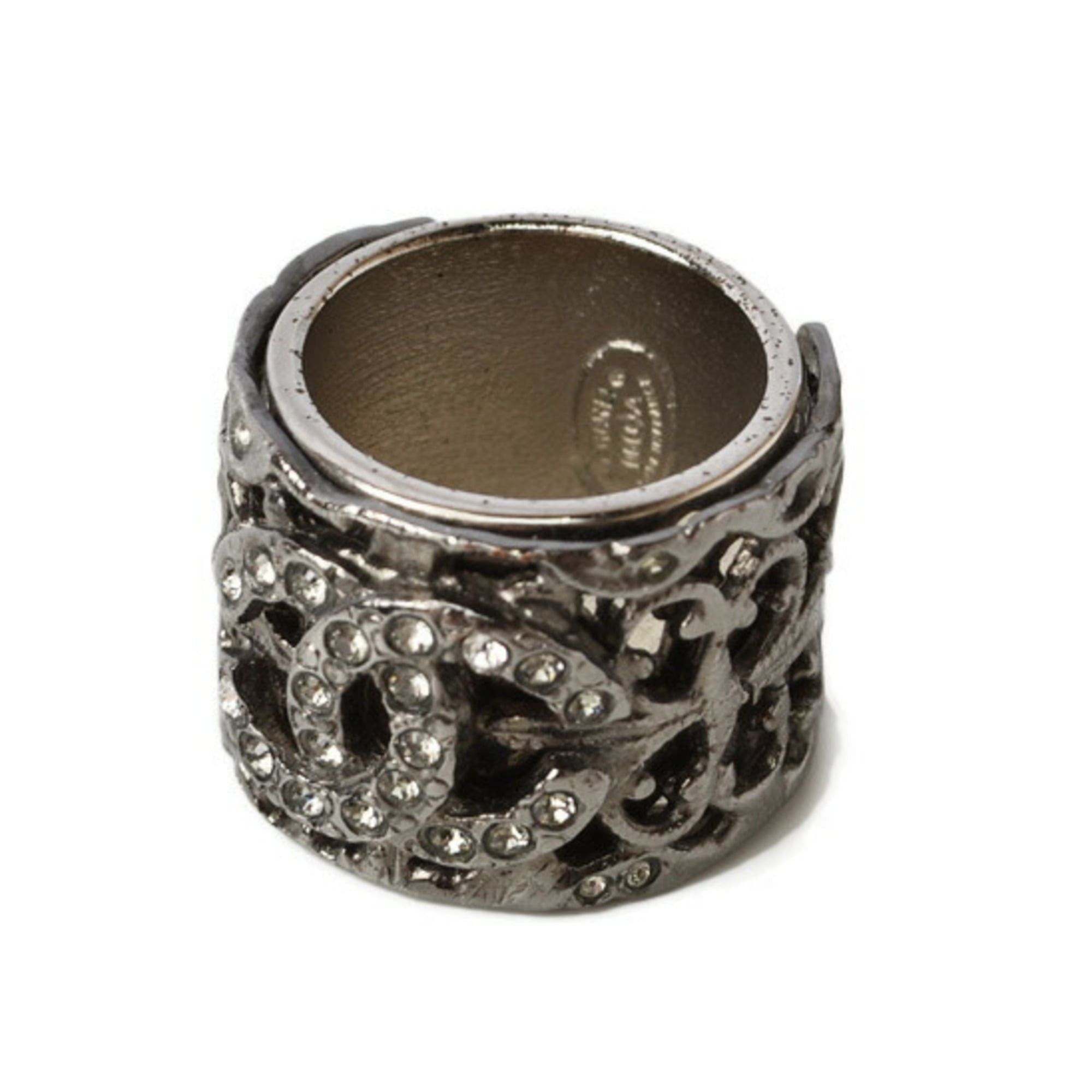 Chanel CHANEL Coco Mark Rhinestone and Pearl Gunmetal Ring, Size 13 Size ONE SIZE - 2 Thumbnail