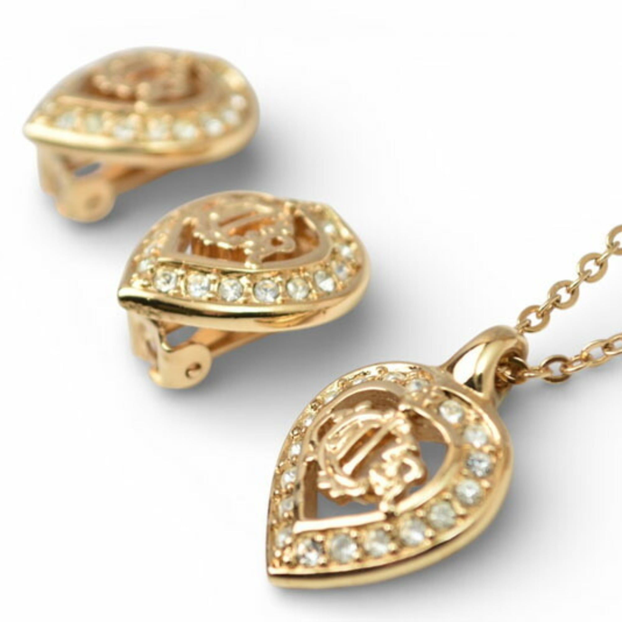 Dior Christian Dior necklace and earring set, pendant with rhinestones, gold Size ONE SIZE - 3 Thumbnail