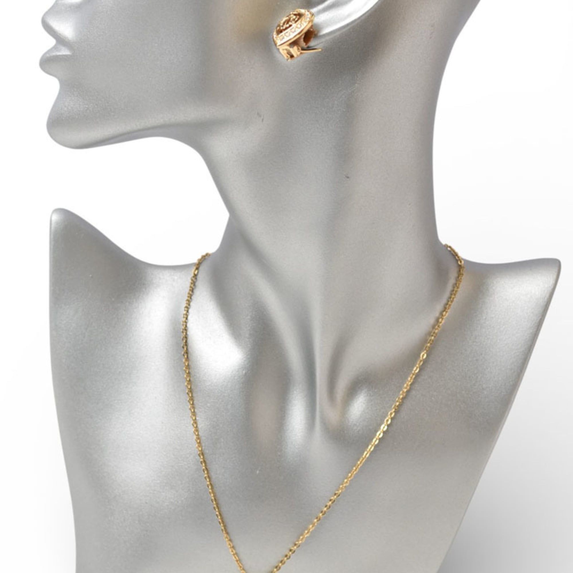 Dior Christian Dior necklace and earring set, pendant with rhinestones, gold Size ONE SIZE - 10 Thumbnail