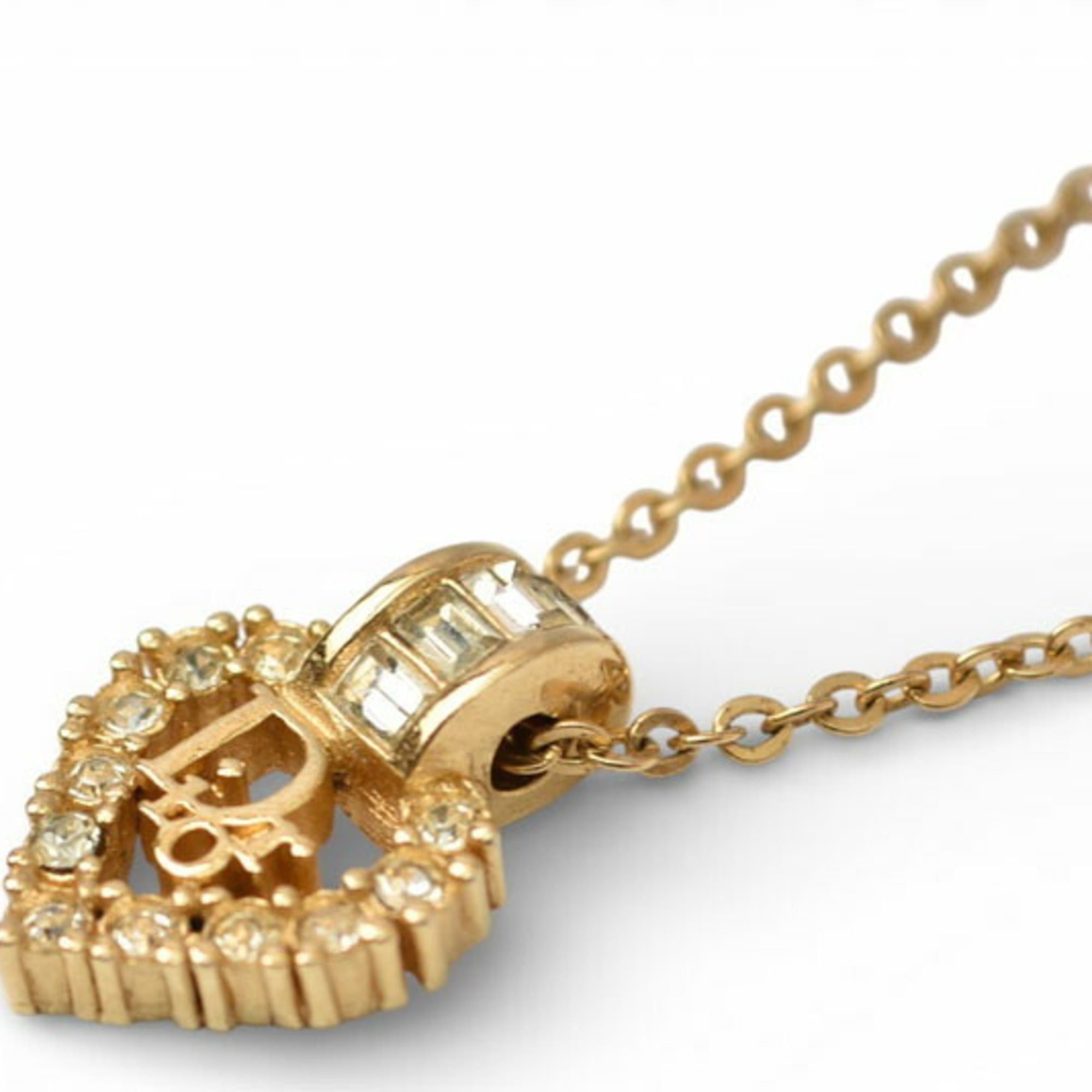 Dior Christian Dior necklace choker with heart motif and rhinestones in gold Size ONE SIZE - 4 Thumbnail