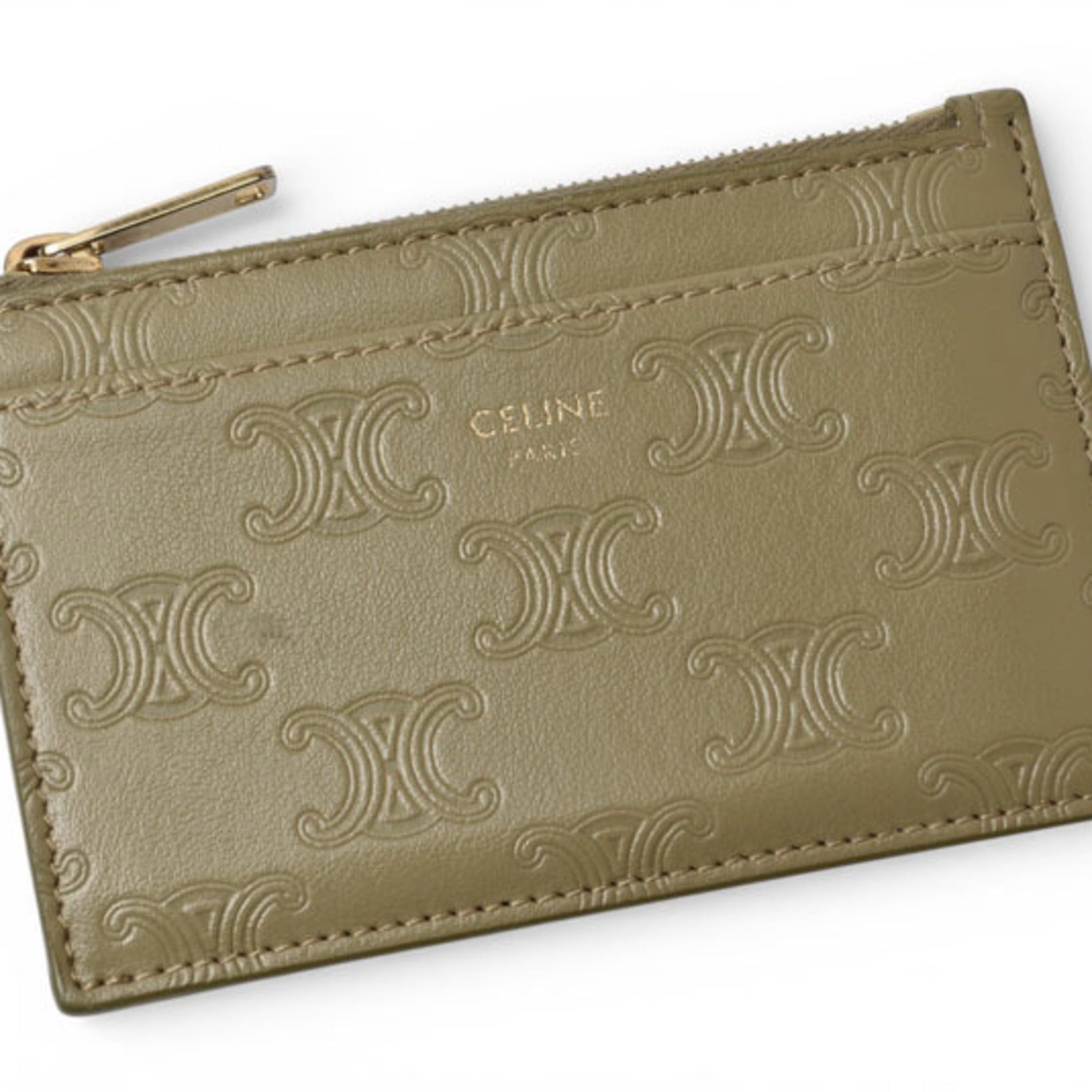 Celine Celine coin case and card holder, CELINE zip-up holder with Triomphe embossed pattern in olive, 10F993BFU.31OV Size ONE SIZE - 3 Thumbnail