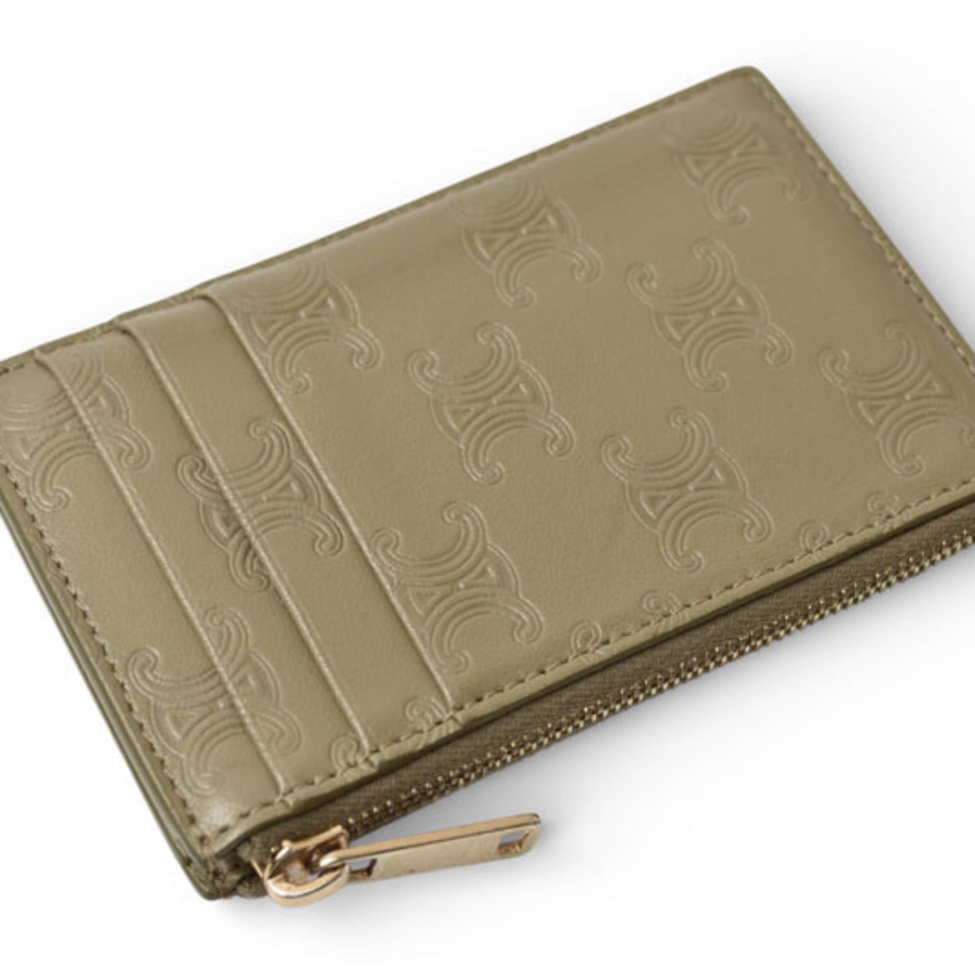 Celine Celine coin case and card holder, CELINE zip-up holder with Triomphe embossed pattern in olive, 10F993BFU.31OV Size ONE SIZE - 8 Thumbnail