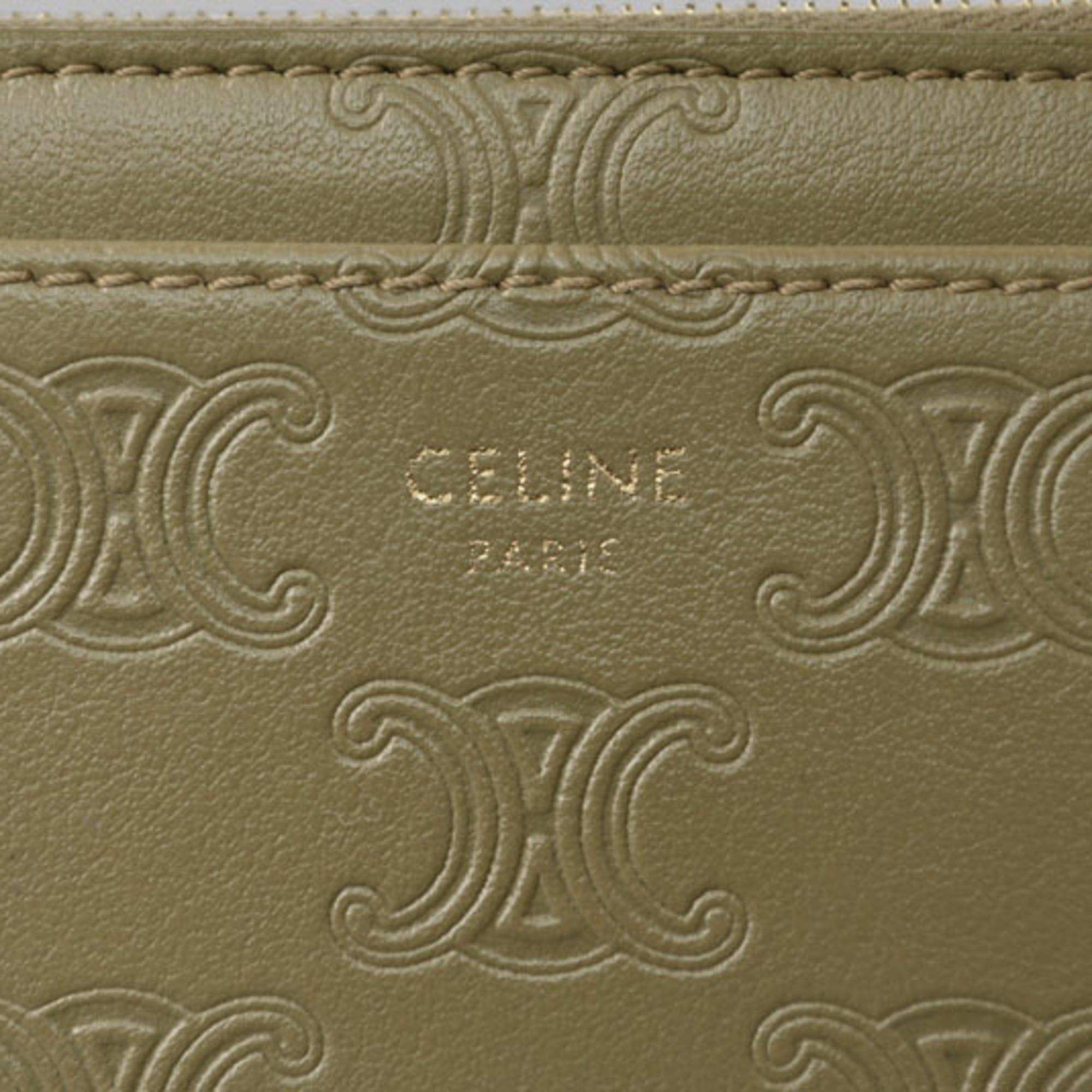 Celine Celine coin case and card holder, CELINE zip-up holder with Triomphe embossed pattern in olive, 10F993BFU.31OV Size ONE SIZE - 9 Thumbnail