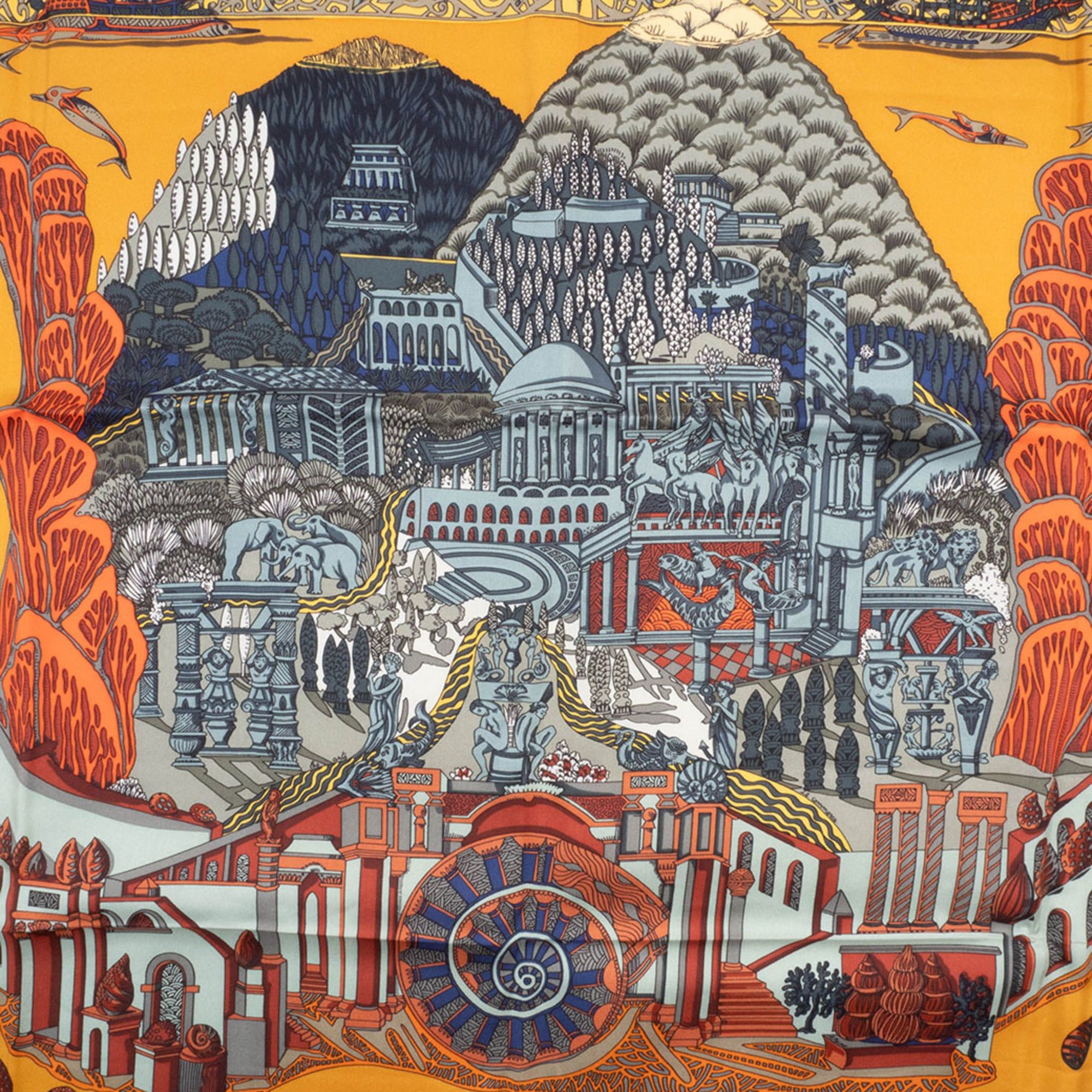 Hermes Hermes Hermès Carré 90 Scarf/Muffler, 90, L'ATLANTIDE, Orange Size ONE SIZE - 3 Thumbnail