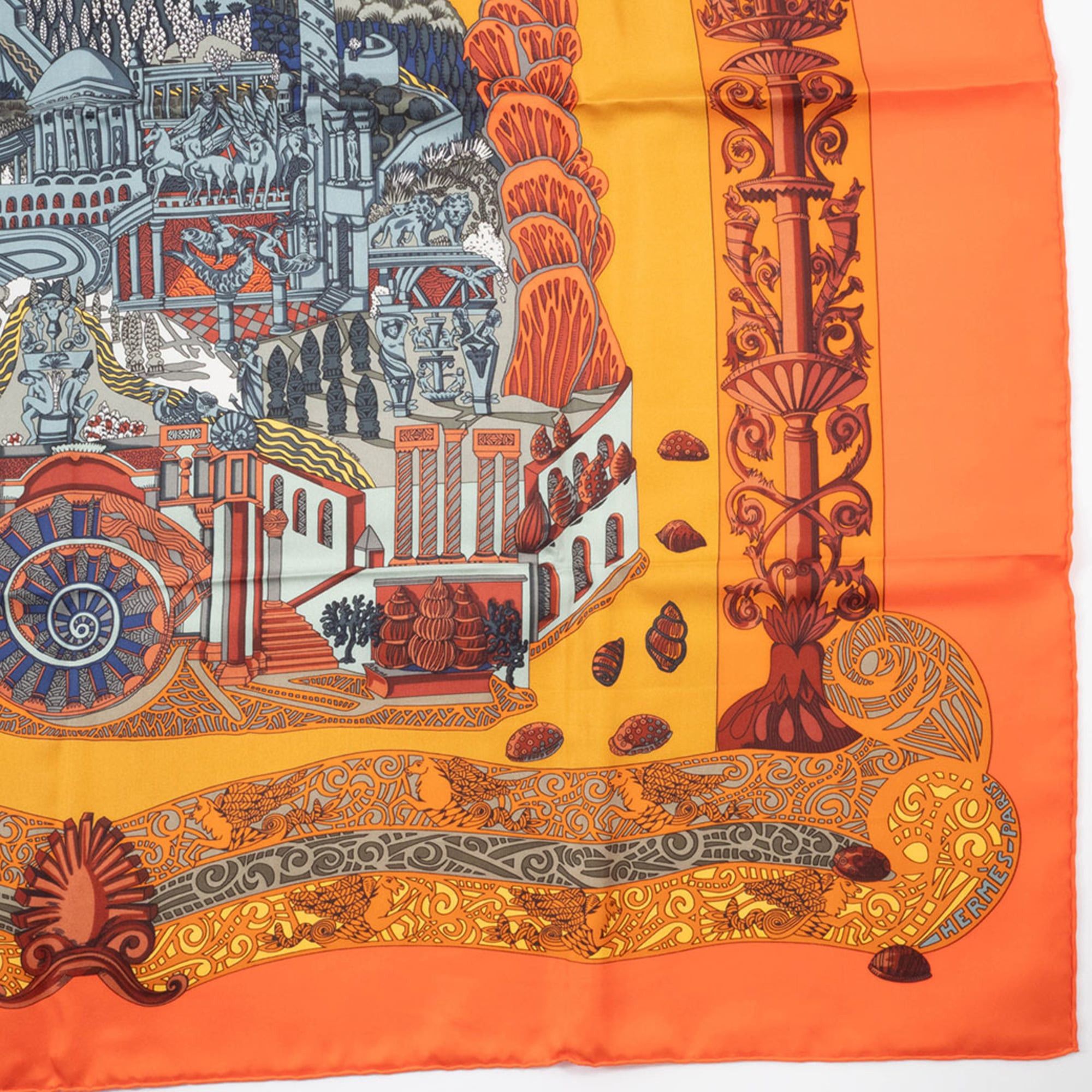 Hermes Hermes Hermès Carré 90 Scarf/Muffler, 90, L'ATLANTIDE, Orange Size ONE SIZE - 7 Thumbnail