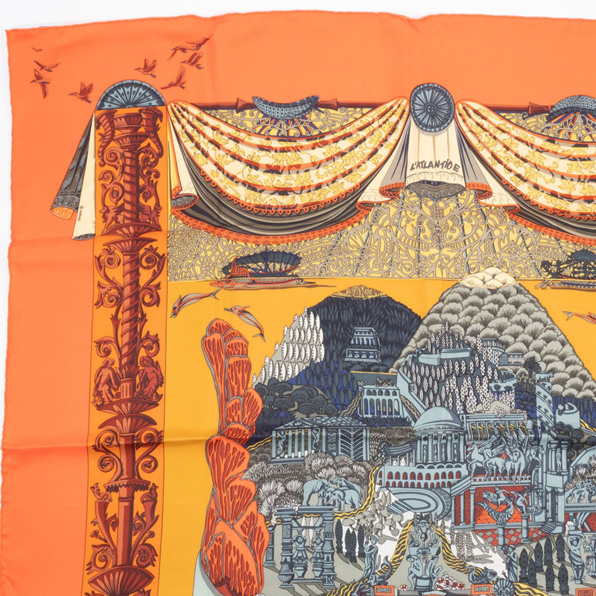 Hermes Hermes Hermès Carré 90 Scarf/Muffler, 90, L'ATLANTIDE, Orange Size ONE SIZE - 4 Thumbnail
