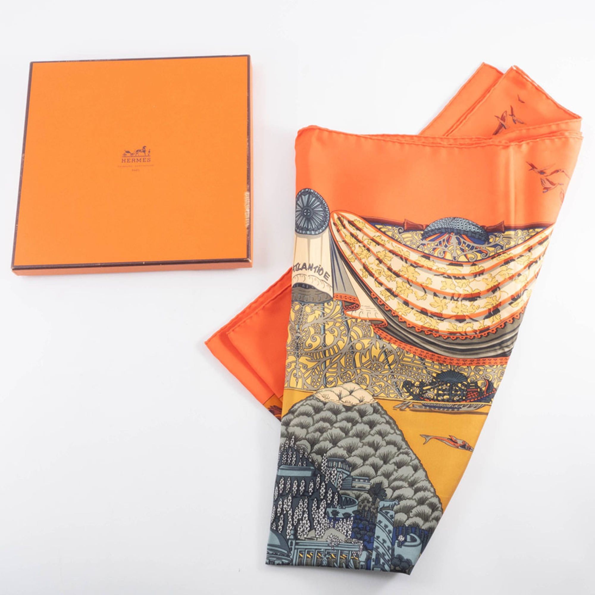 Hermes Hermes Hermès Carré 90 Scarf/Muffler, 90, L'ATLANTIDE, Orange Size ONE SIZE - 11 Thumbnail