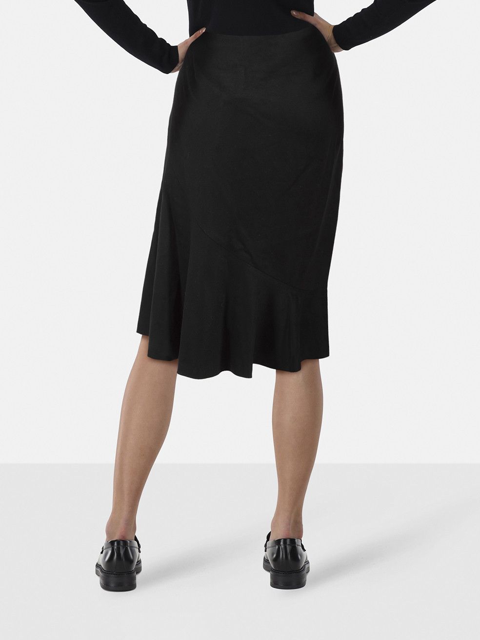 Nicole Farhi Black Wool Flared Hem Skirt Size 32" / US 10 / IT 46 - 2 Thumbnail