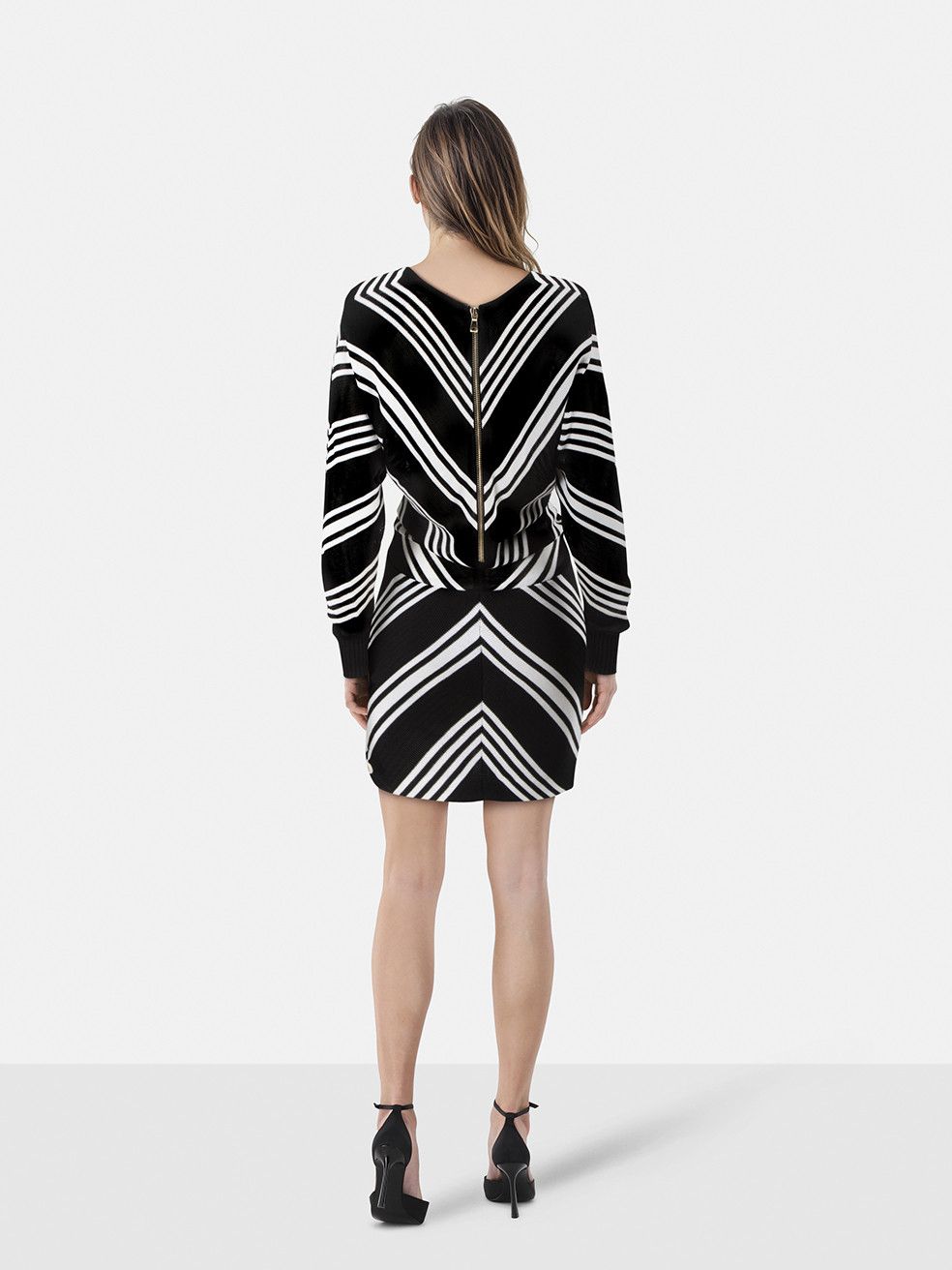 Balmain Black & White Long Sleeve Striped Dress Size XS / US 0-2 / IT 36-38 - 2 Thumbnail