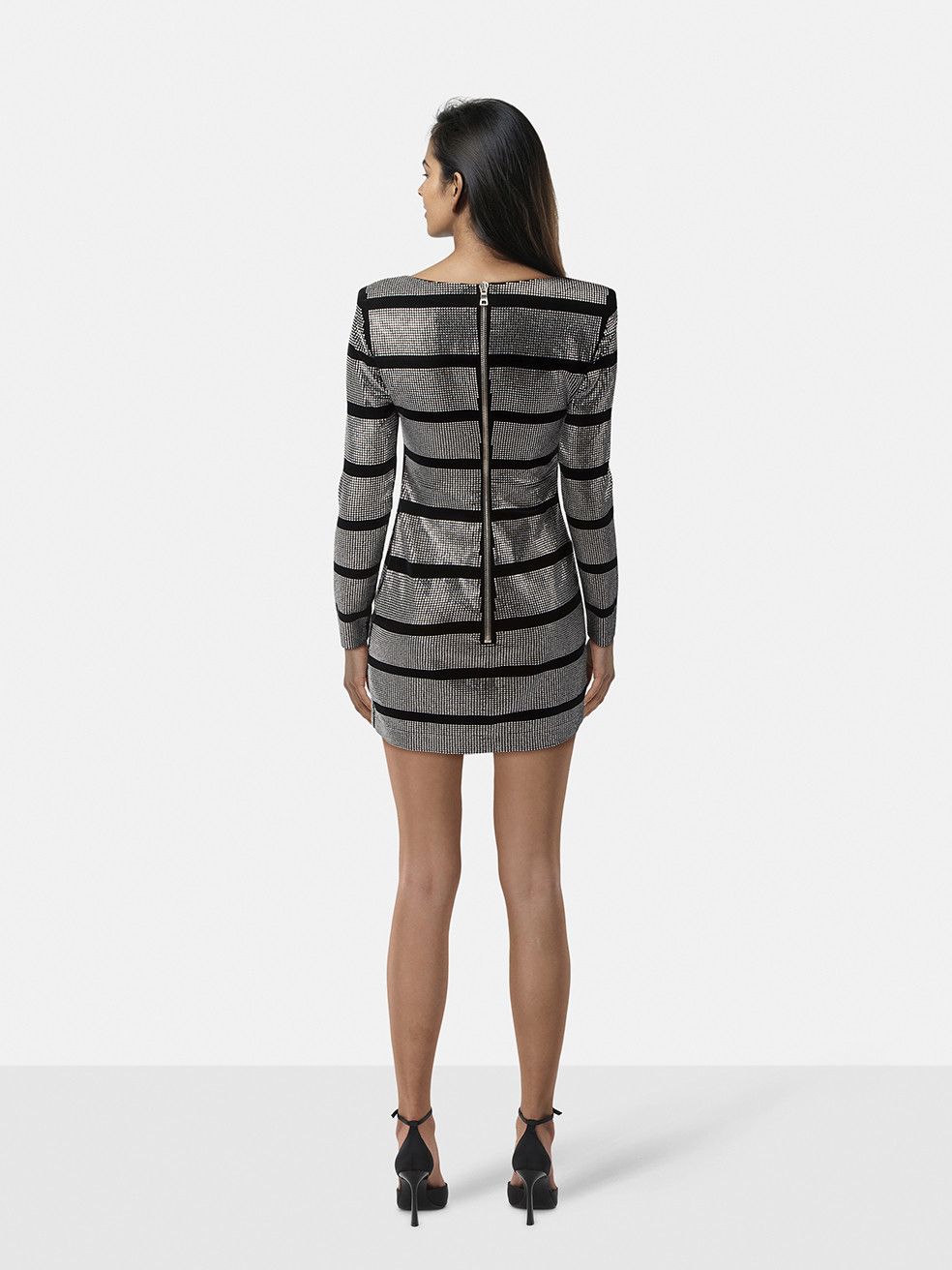 Balmain Silver Rhinestone Striped Mini Dress Size XS / US 0-2 / IT 36-38 - 2 Thumbnail