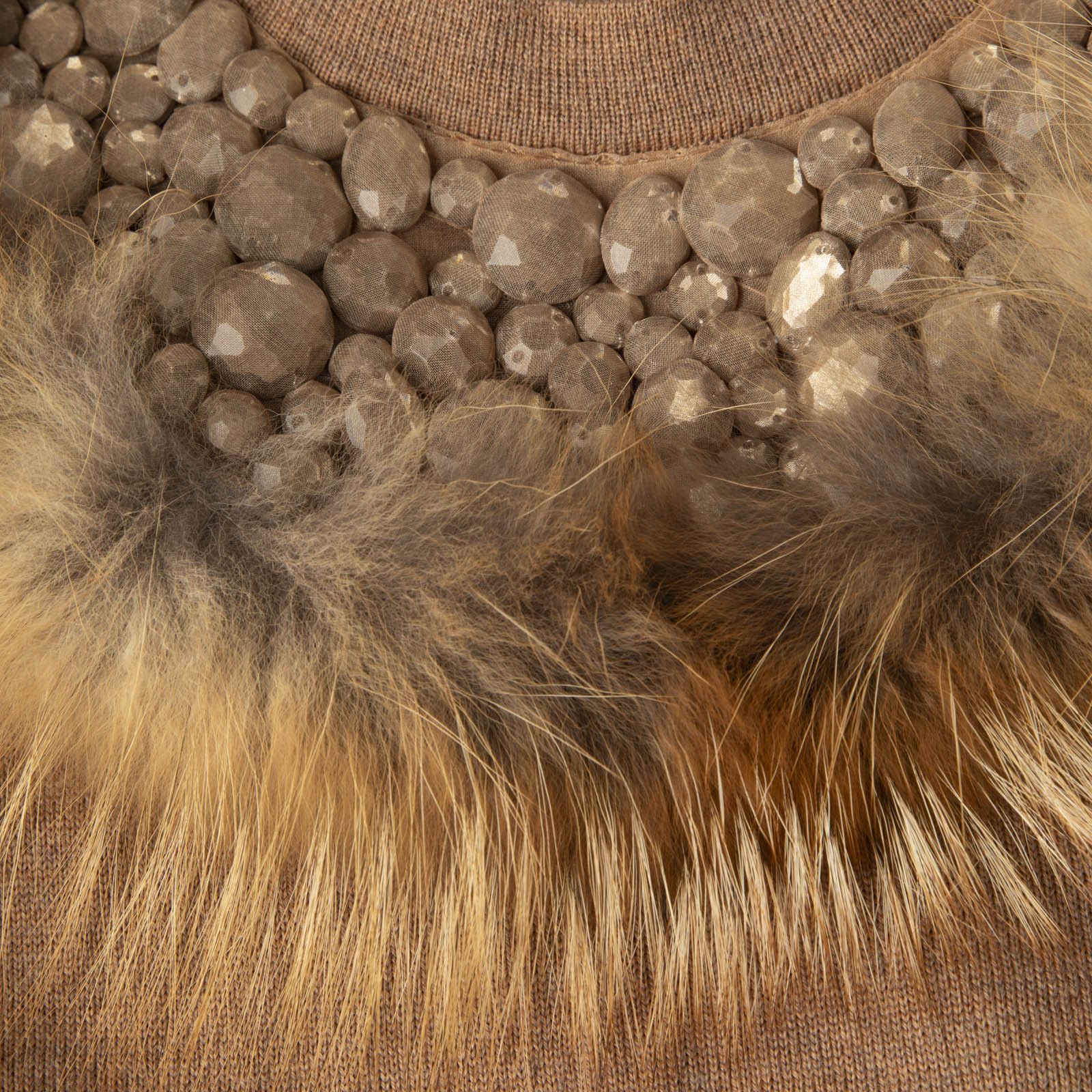 Fendi Brown Fur Trim Neckline Mini Dress Size XS / US 0-2 / IT 36-38 - 3 Thumbnail
