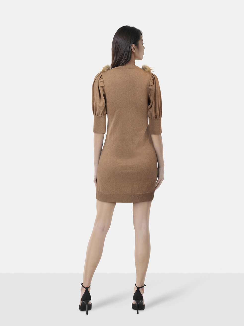 Fendi Brown Fur Trim Neckline Mini Dress Size XS / US 0-2 / IT 36-38 - 2 Thumbnail