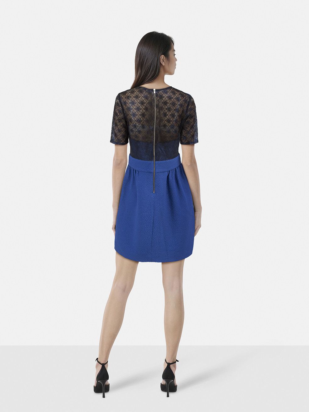Sandro Blue Metallic Lace Panel Mini Dress Size M / US 6-8 / IT 42-44 - 2 Thumbnail