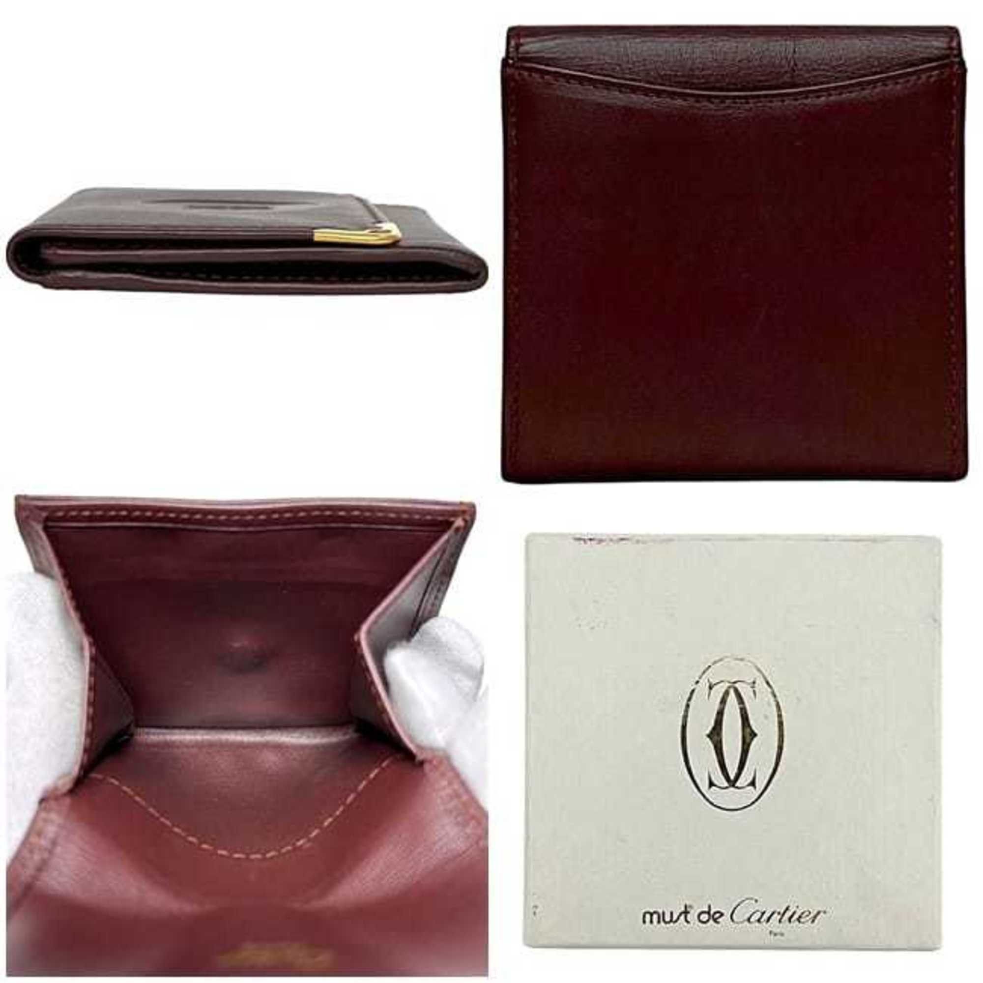 Cartier Cartier coin case ec-24813 Bordeaux Must purse leather wallet mini red wine compact for men and women Size ONE SIZE - 3 Thumbnail