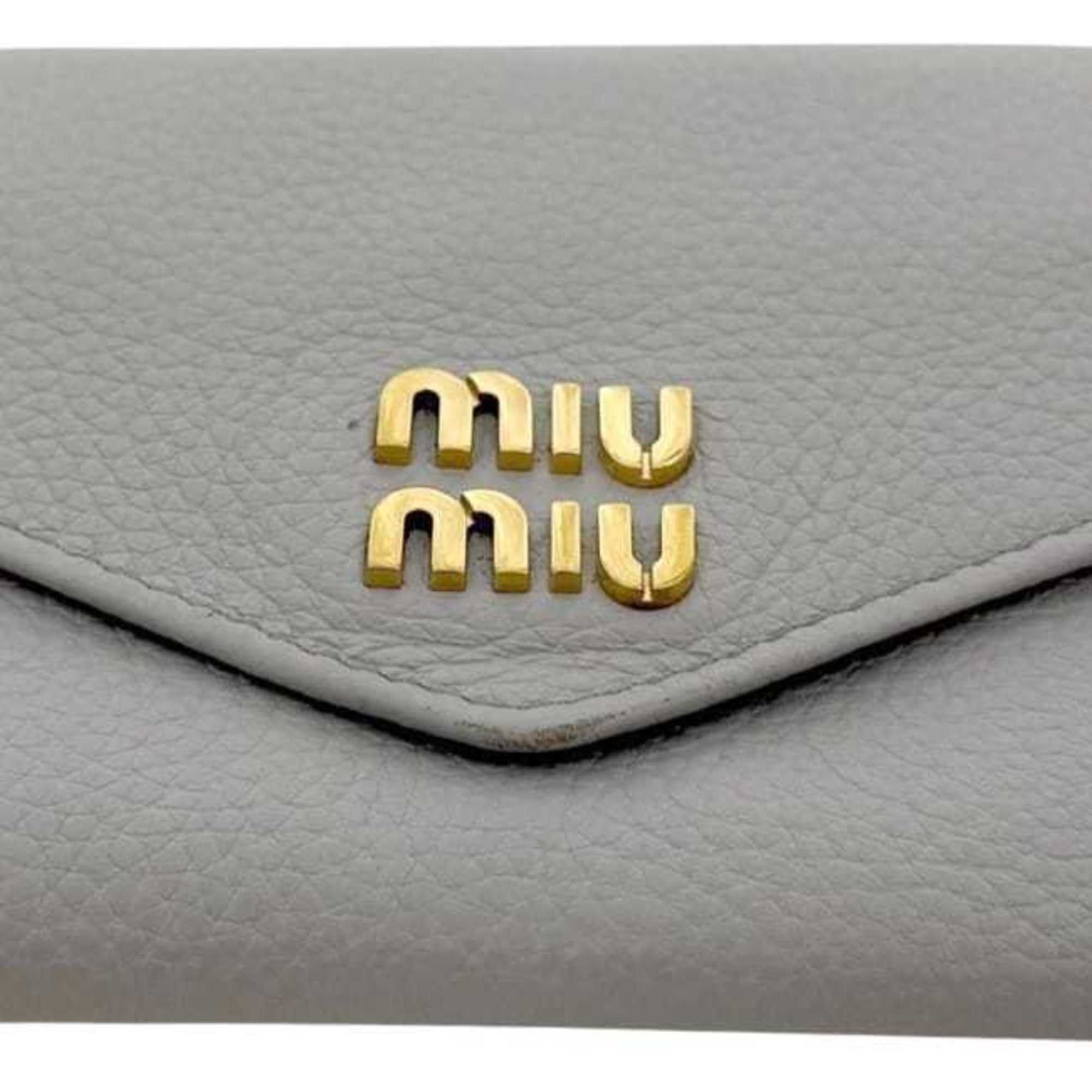 Miu Miu Miu Miu Miu Tri-fold Wallet ec-24871 Gray 5MH040 Leather 262 Compact Folding for Men and Women, Charcoal Color Size ONE SIZE - 10 Thumbnail