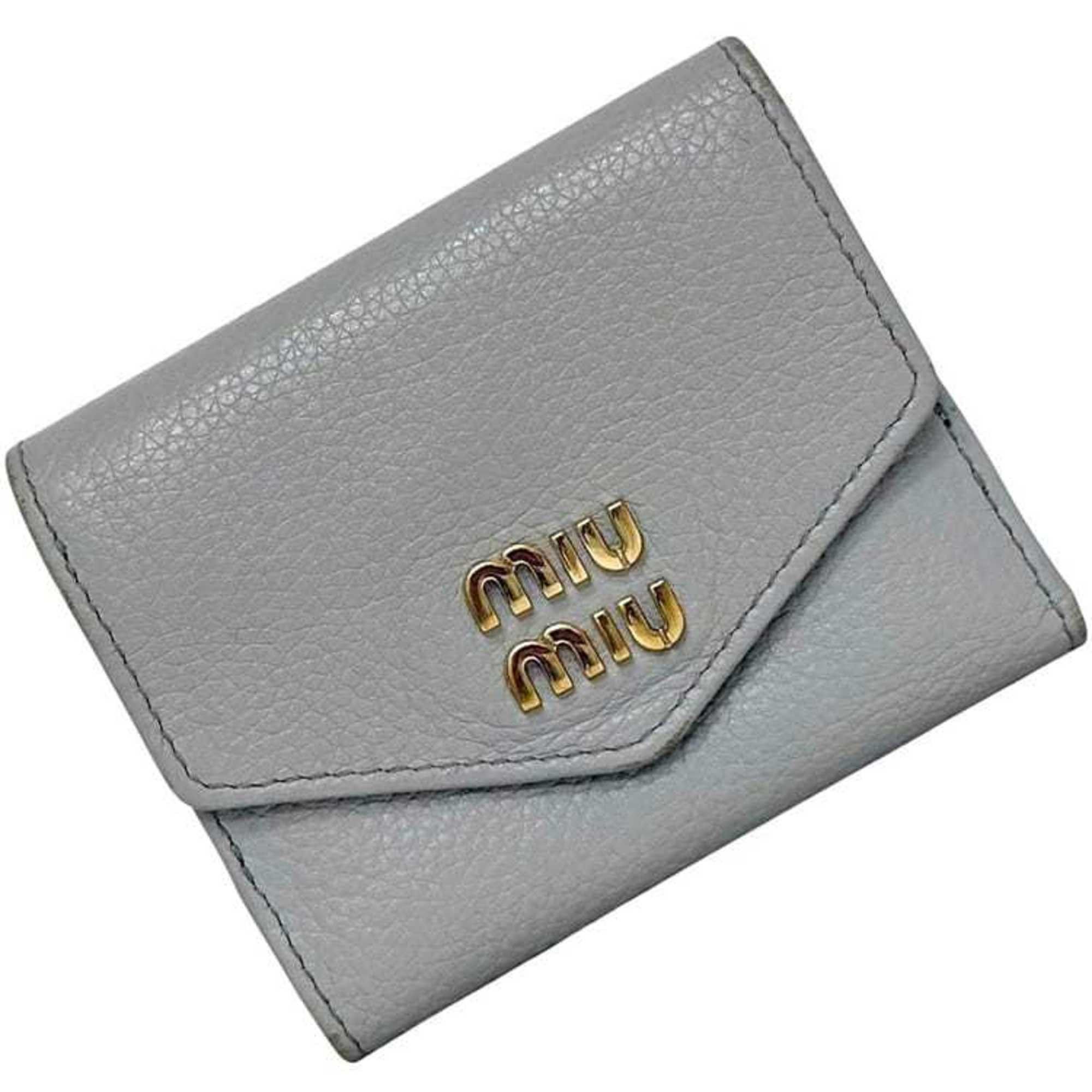 Miu Miu Miu Miu Miu Tri-fold Wallet ec-24871 Gray 5MH040 Leather 262 Compact Folding for Men and Women, Charcoal Color Size ONE SIZE - 2 Thumbnail
