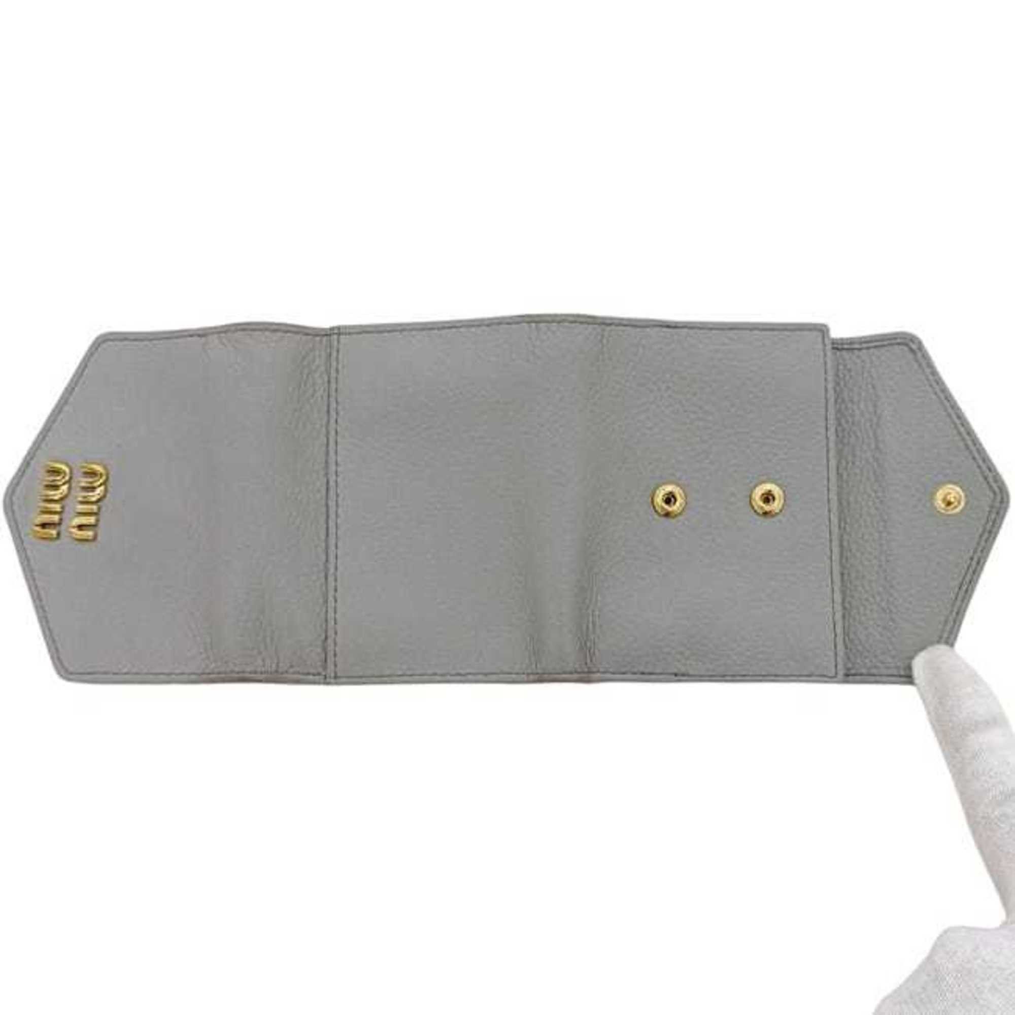 Miu Miu Miu Miu Miu Tri-fold Wallet ec-24871 Gray 5MH040 Leather 262 Compact Folding for Men and Women, Charcoal Color Size ONE SIZE - 5 Thumbnail