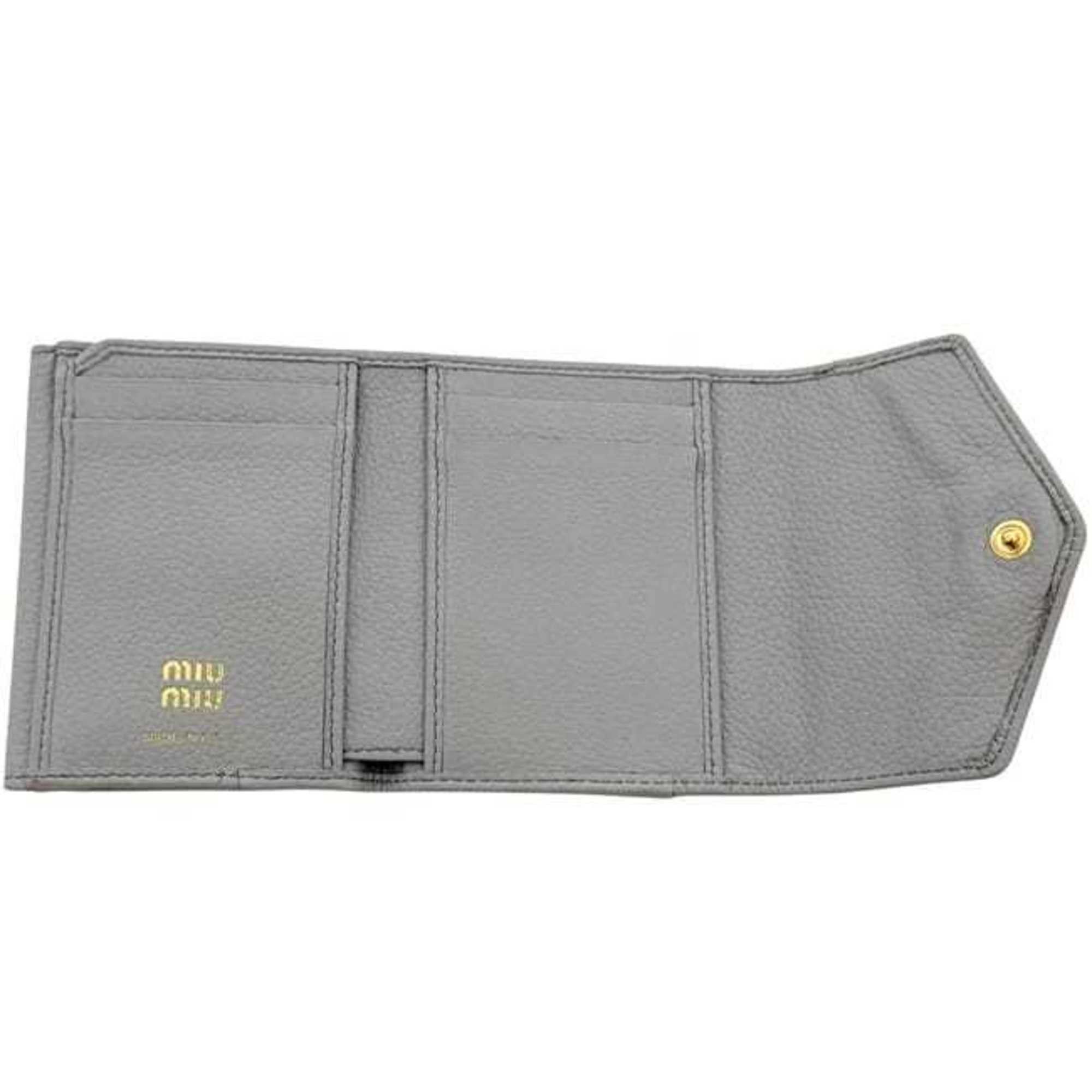 Miu Miu Miu Miu Miu Tri-fold Wallet ec-24871 Gray 5MH040 Leather 262 Compact Folding for Men and Women, Charcoal Color Size ONE SIZE - 4 Thumbnail