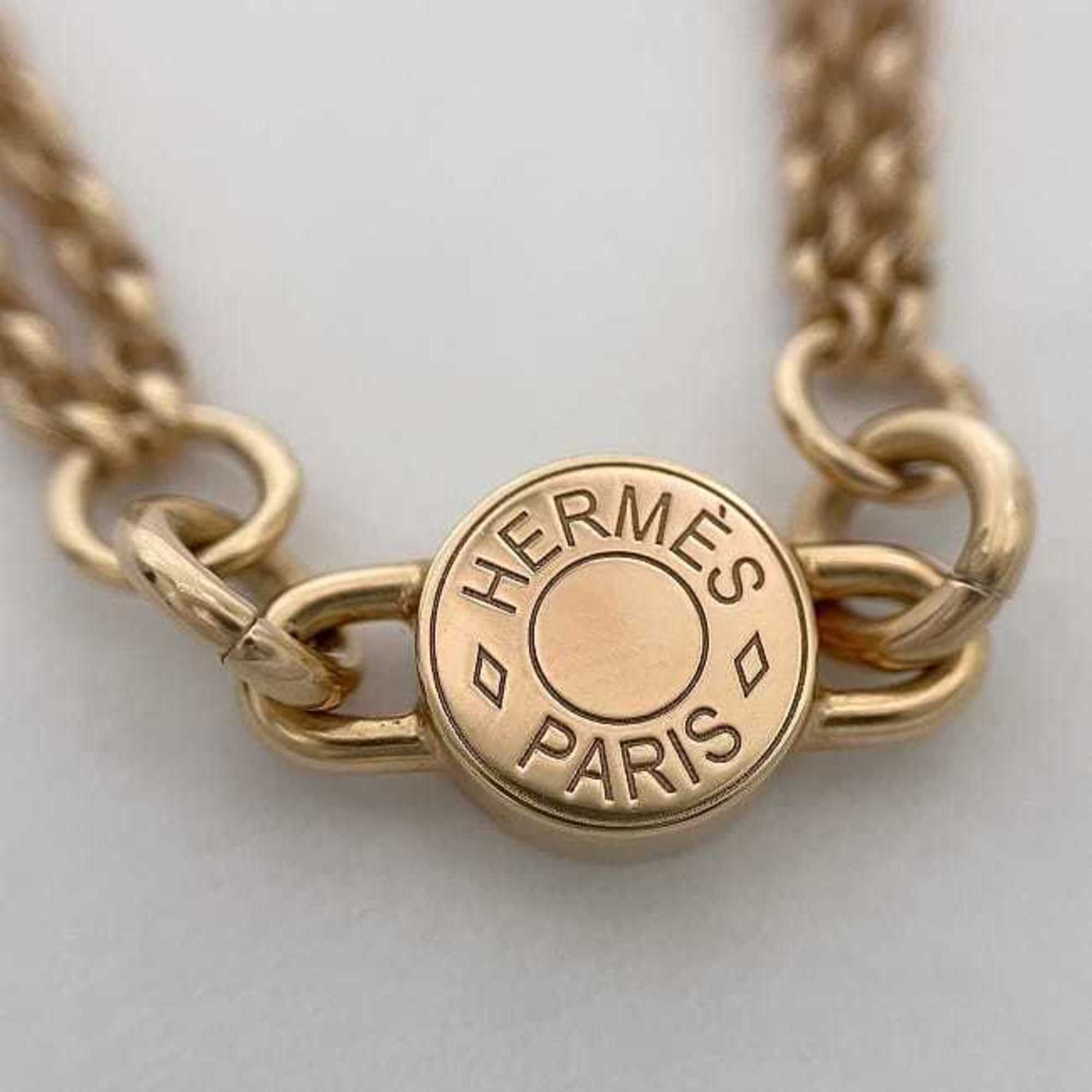 Hermes Hermes Hermès Charnière PM Necklace in Pink Gold and Leather (f-20096) with a Chain. A fashionable piece for women. Size ONE SIZE - 7 Thumbnail