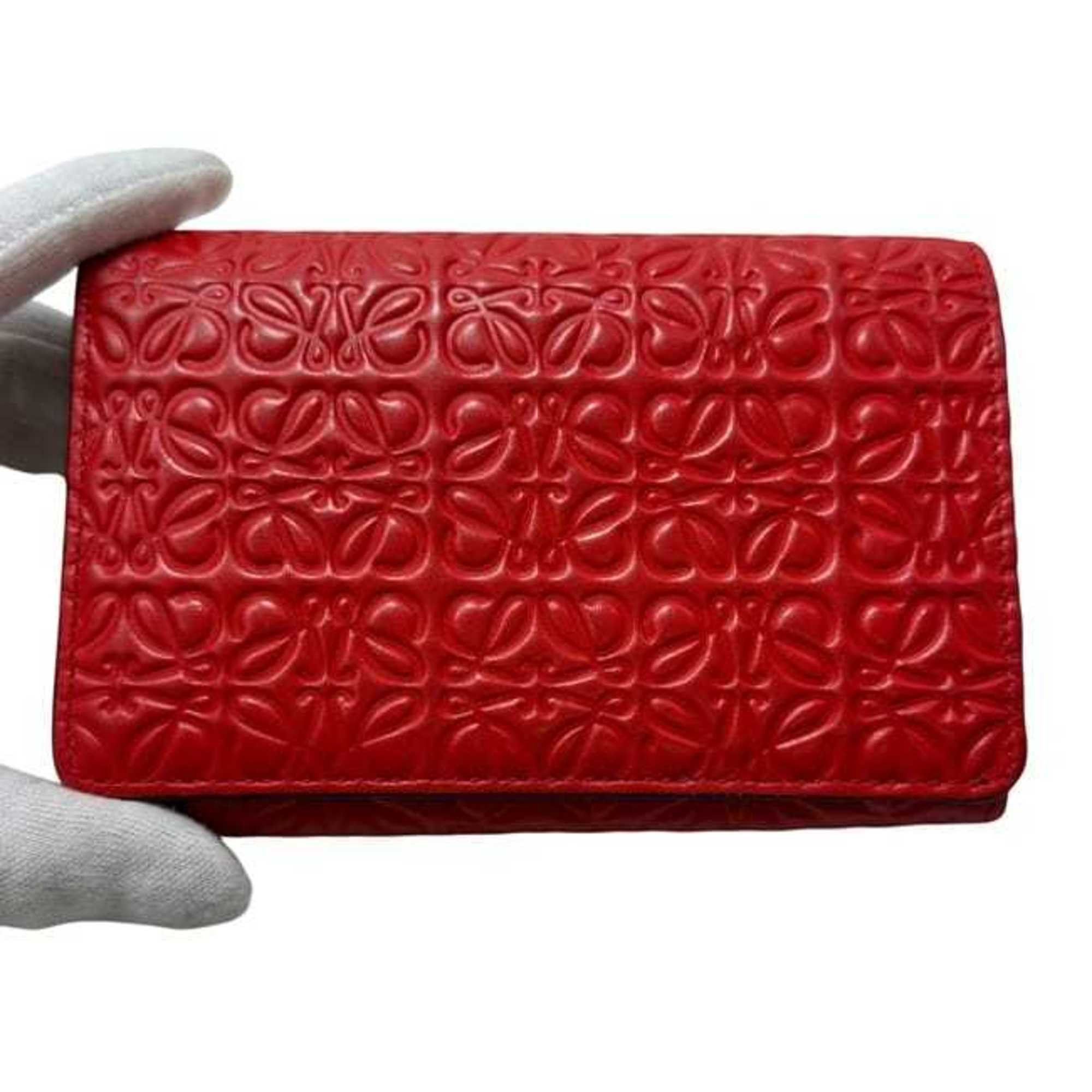Loewe Loewe bifold wallet ec-24811, red repeat anagram 107.55.G96, compact leather, 261606, embossed, for men and women. Size ONE SIZE - 8 Thumbnail