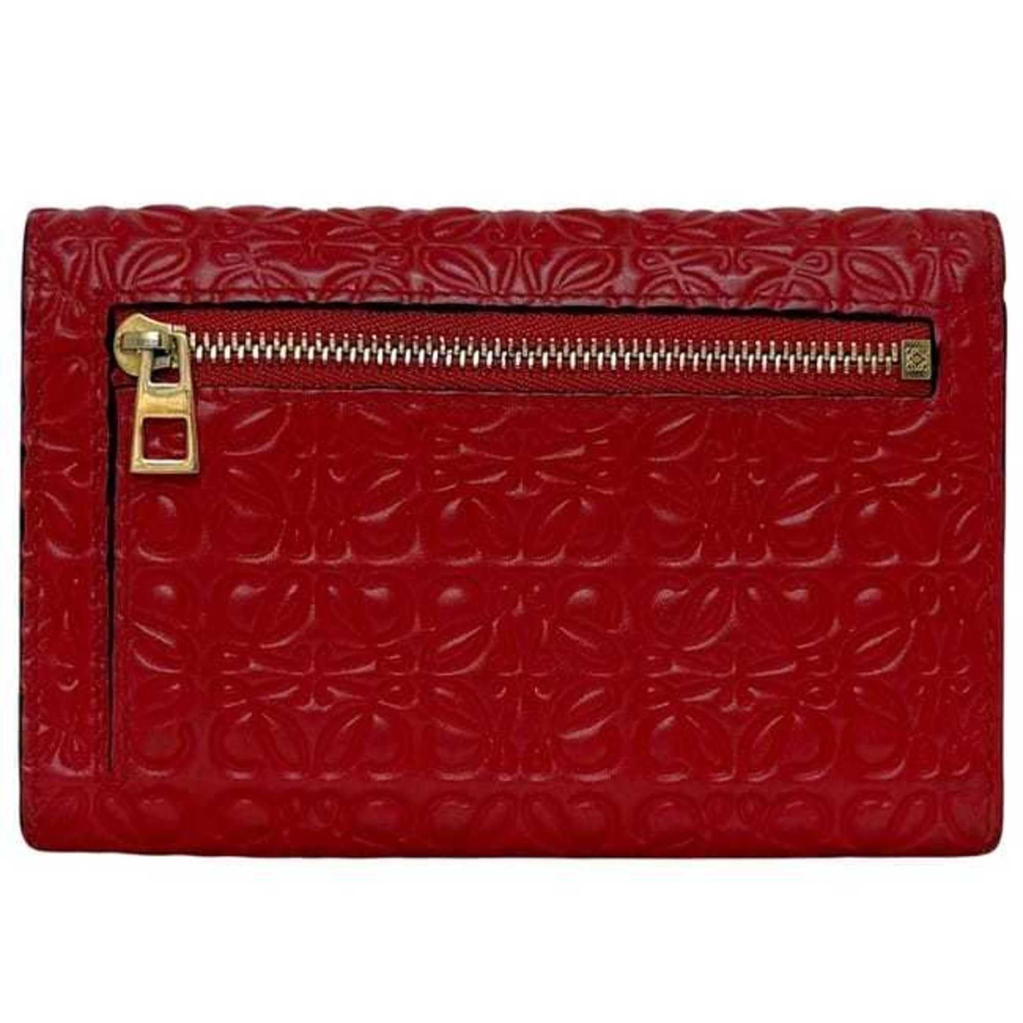 Loewe Loewe bifold wallet ec-24811, red repeat anagram 107.55.G96, compact leather, 261606, embossed, for men and women. Size ONE SIZE - 3 Thumbnail