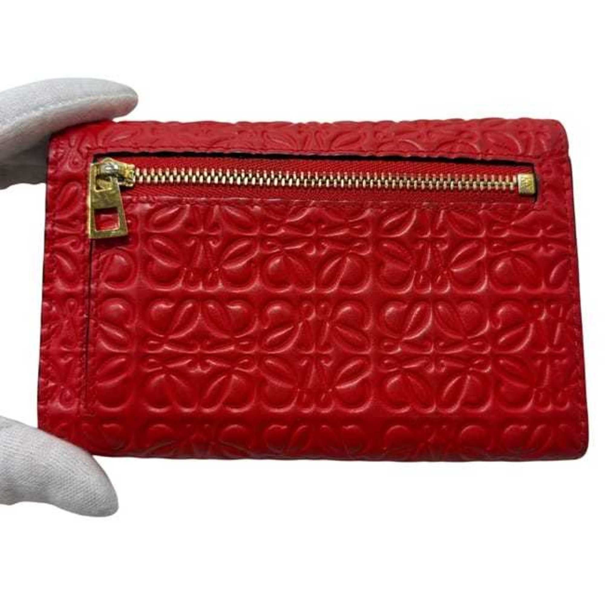 Loewe Loewe bifold wallet ec-24811, red repeat anagram 107.55.G96, compact leather, 261606, embossed, for men and women. Size ONE SIZE - 9 Thumbnail