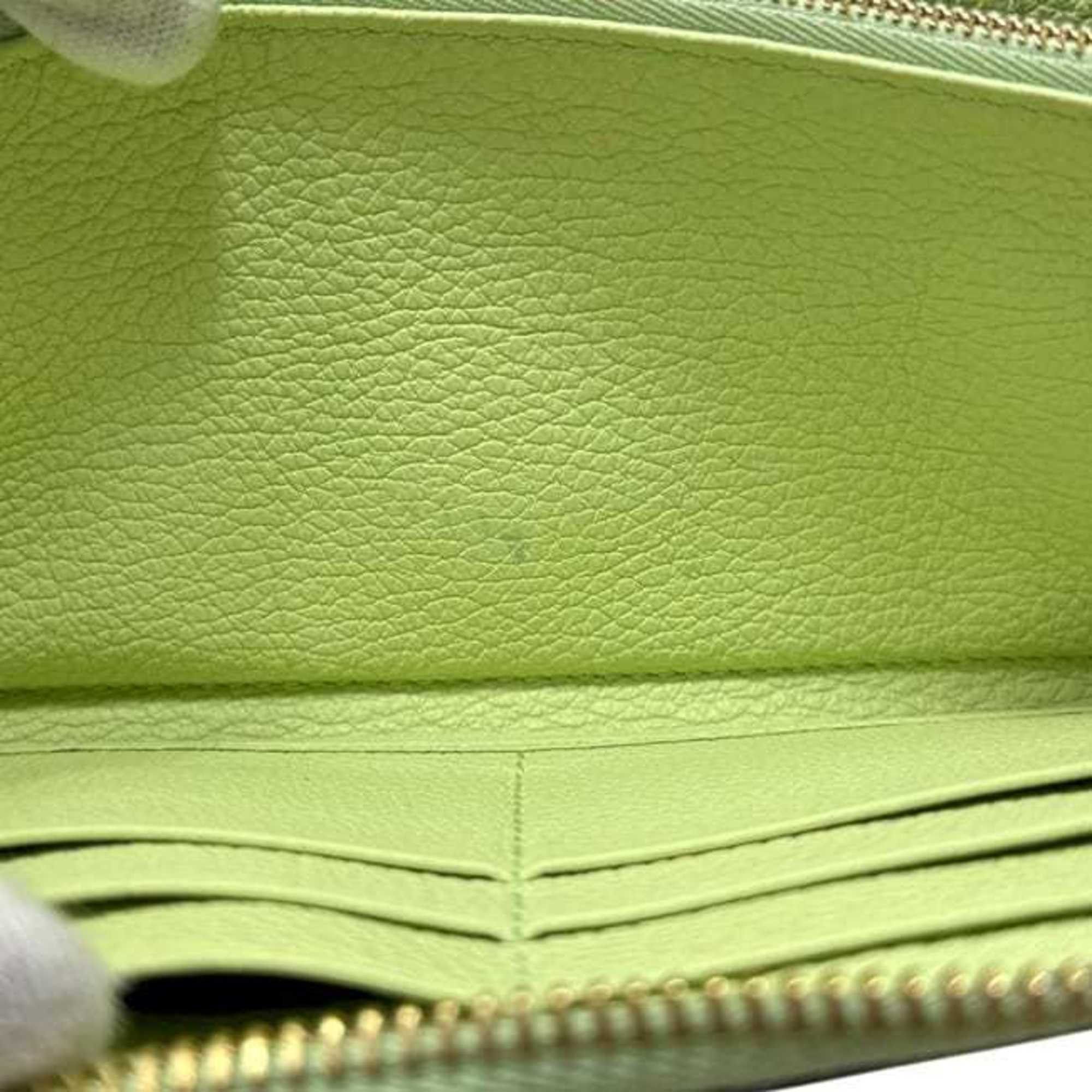 Gucci Gucci Round Long Wallet f-24810 Light Green 658694 Leather 525040 GUCCI Embossed Yellow-Green Men's Women's Size ONE SIZE - 10 Thumbnail