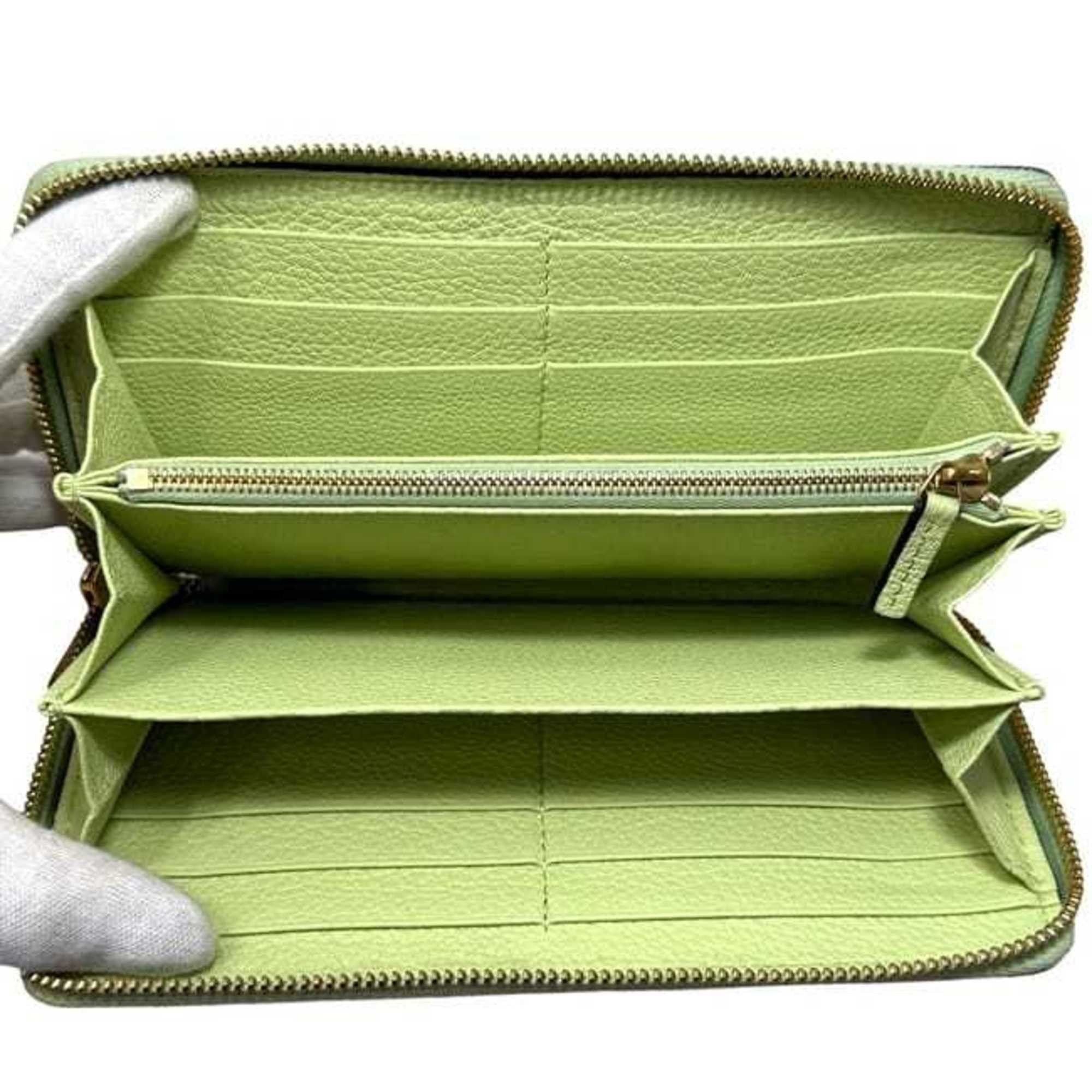 Gucci Gucci Round Long Wallet f-24810 Light Green 658694 Leather 525040 GUCCI Embossed Yellow-Green Men's Women's Size ONE SIZE - 7 Thumbnail