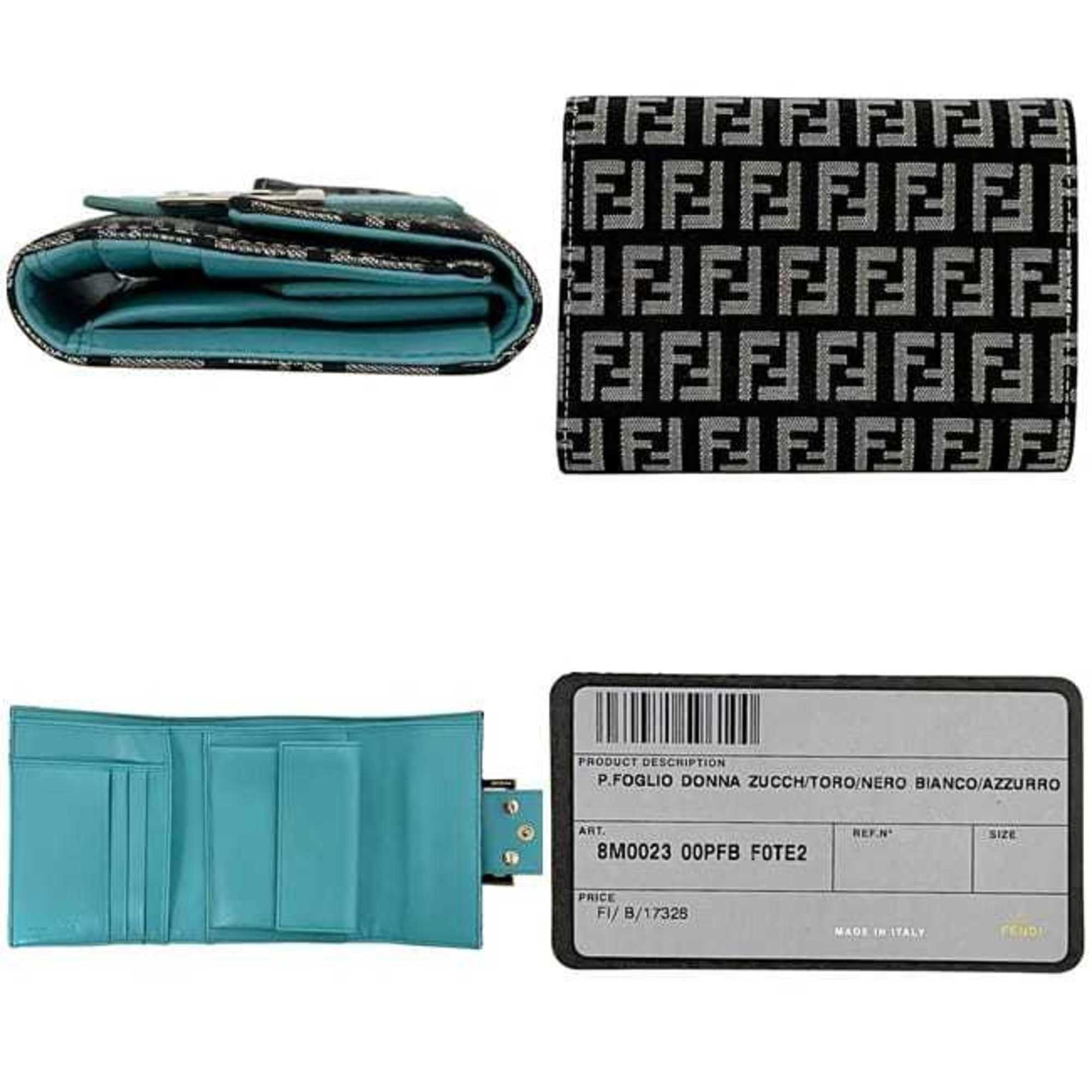 Fendi Fendi Tri-fold Wallet ec-24804 Blue Black Zucchino 8M0023 Canvas Leather 2289 028 FENDI FF Light Compact Men's Women's Size ONE SIZE - 3 Thumbnail