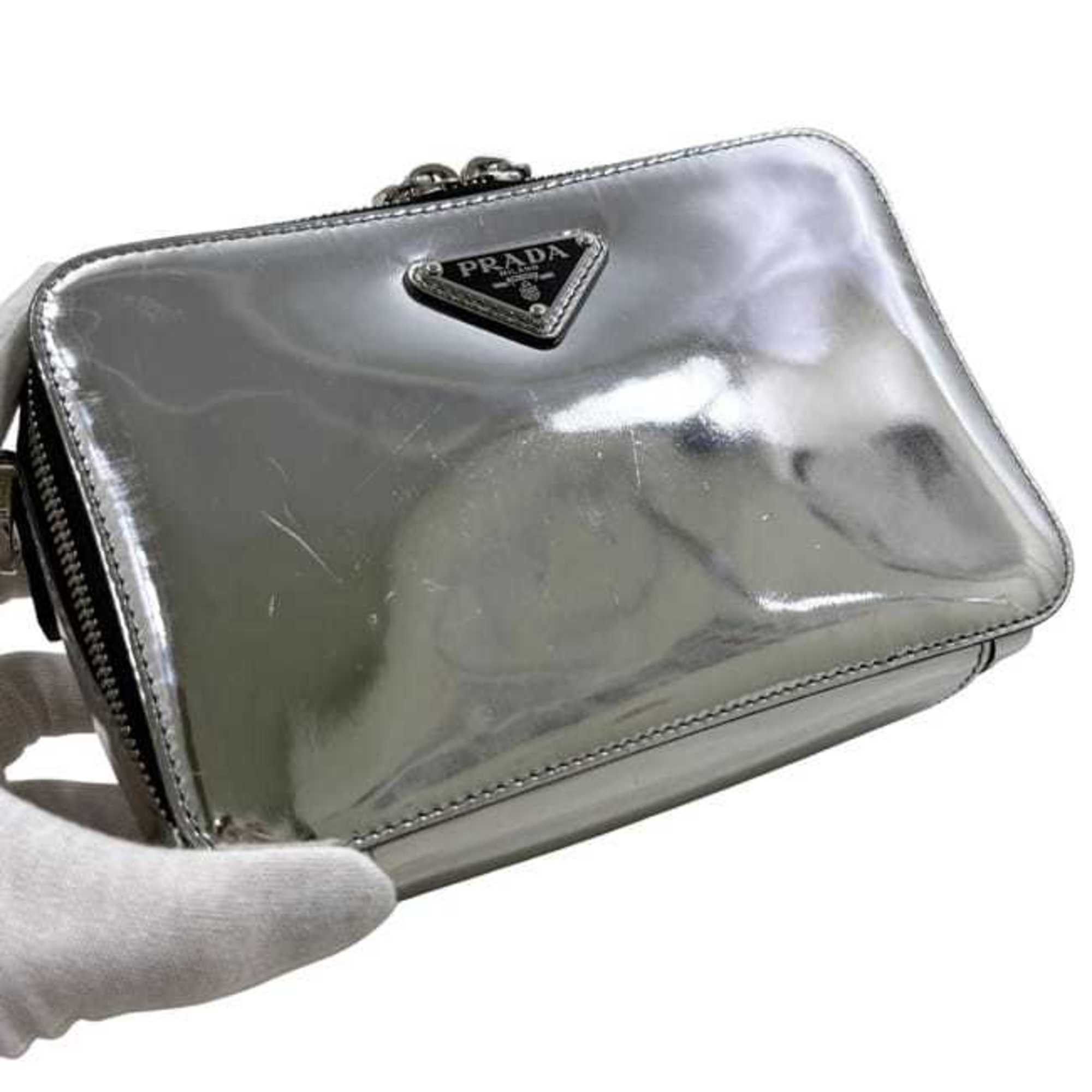Prada Prada Brick Shoulder Bag f-24855 Silver Black 2VH070 Leather 56 3 PRADA Crossbody Triangle Plate Men's Women's Size ONE SIZE - 7 Thumbnail