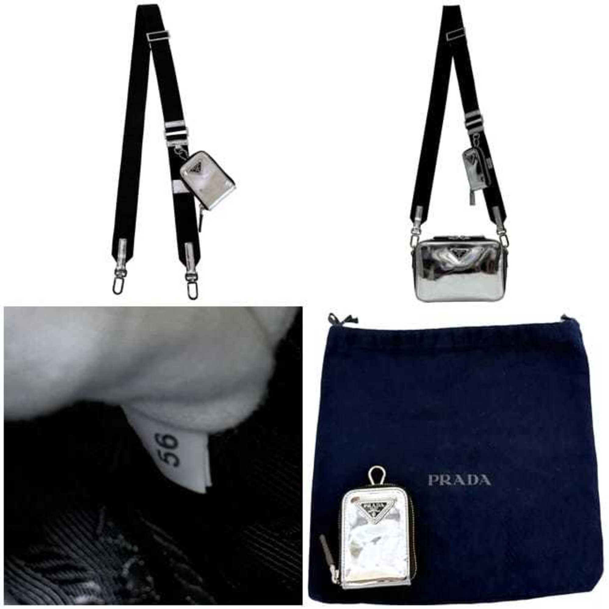 Prada Prada Brick Shoulder Bag f-24855 Silver Black 2VH070 Leather 56 3 PRADA Crossbody Triangle Plate Men's Women's Size ONE SIZE - 3 Thumbnail