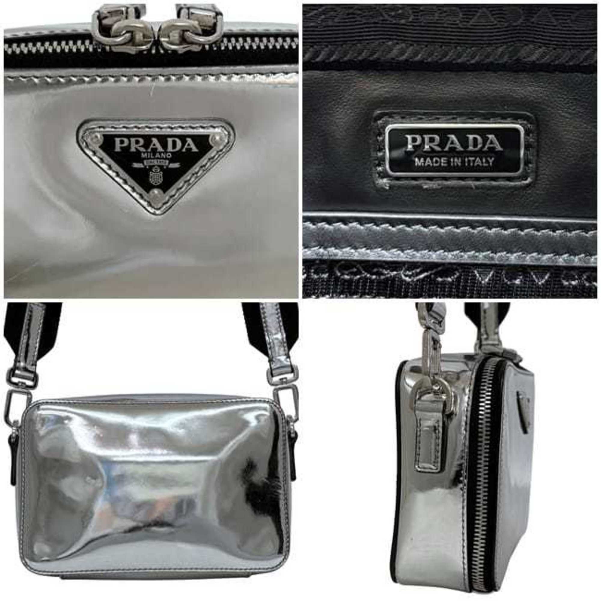 Prada Prada Brick Shoulder Bag f-24855 Silver Black 2VH070 Leather 56 3 PRADA Crossbody Triangle Plate Men's Women's Size ONE SIZE - 4 Thumbnail