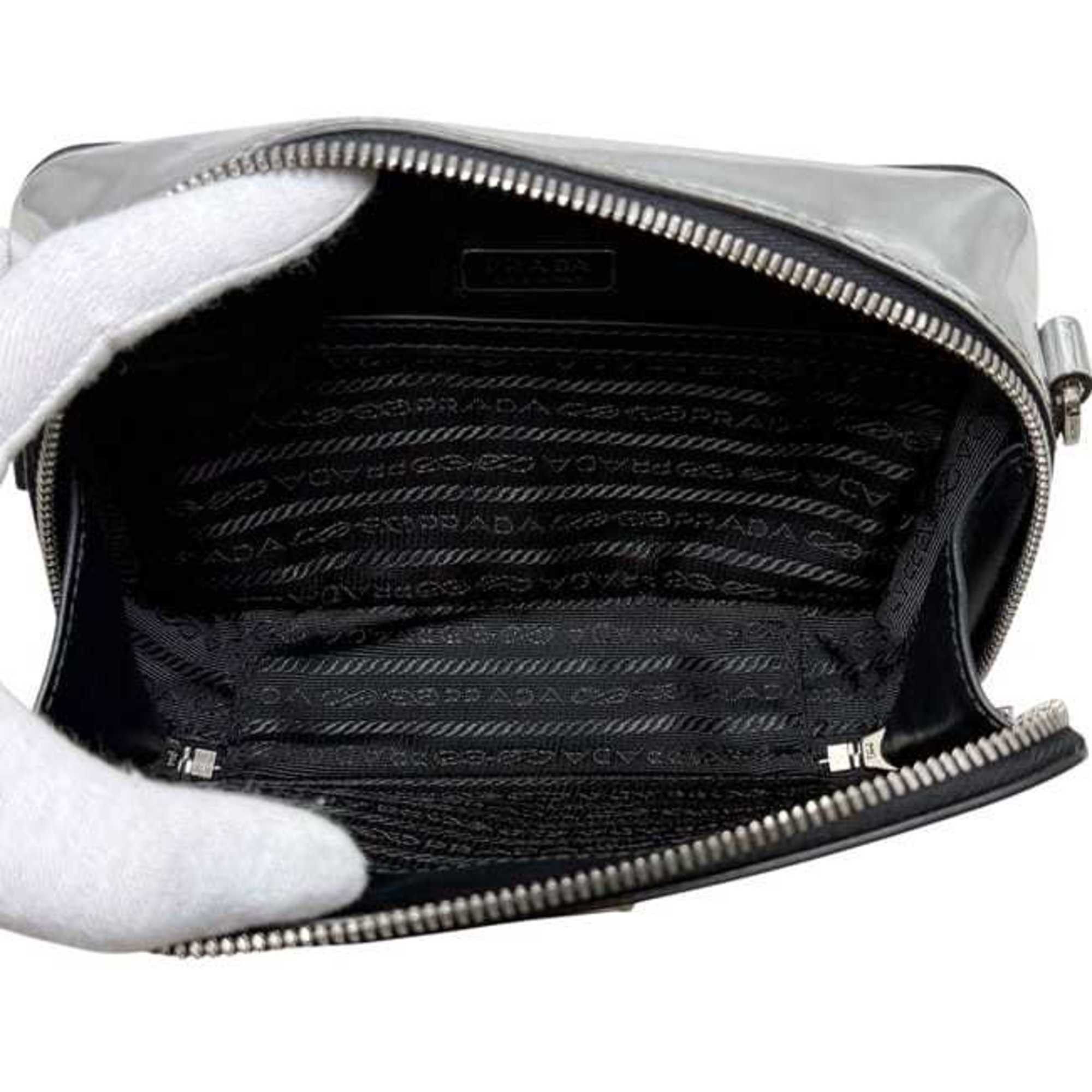 Prada Prada Brick Shoulder Bag f-24855 Silver Black 2VH070 Leather 56 3 PRADA Crossbody Triangle Plate Men's Women's Size ONE SIZE - 6 Thumbnail