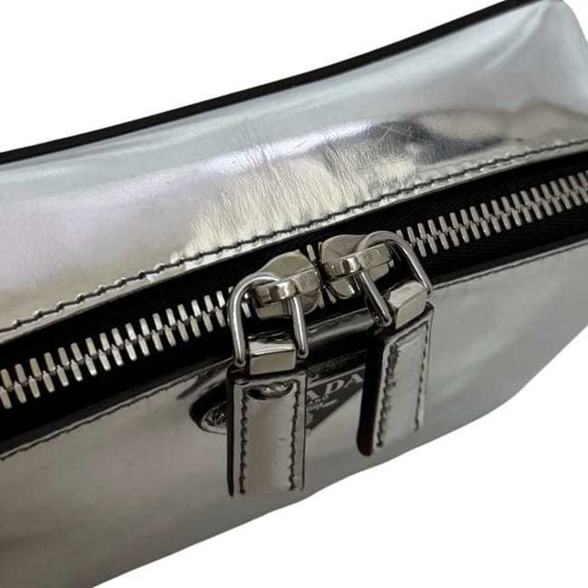 Prada Prada Brick Shoulder Bag f-24855 Silver Black 2VH070 Leather 56 3 PRADA Crossbody Triangle Plate Men's Women's Size ONE SIZE - 10 Thumbnail