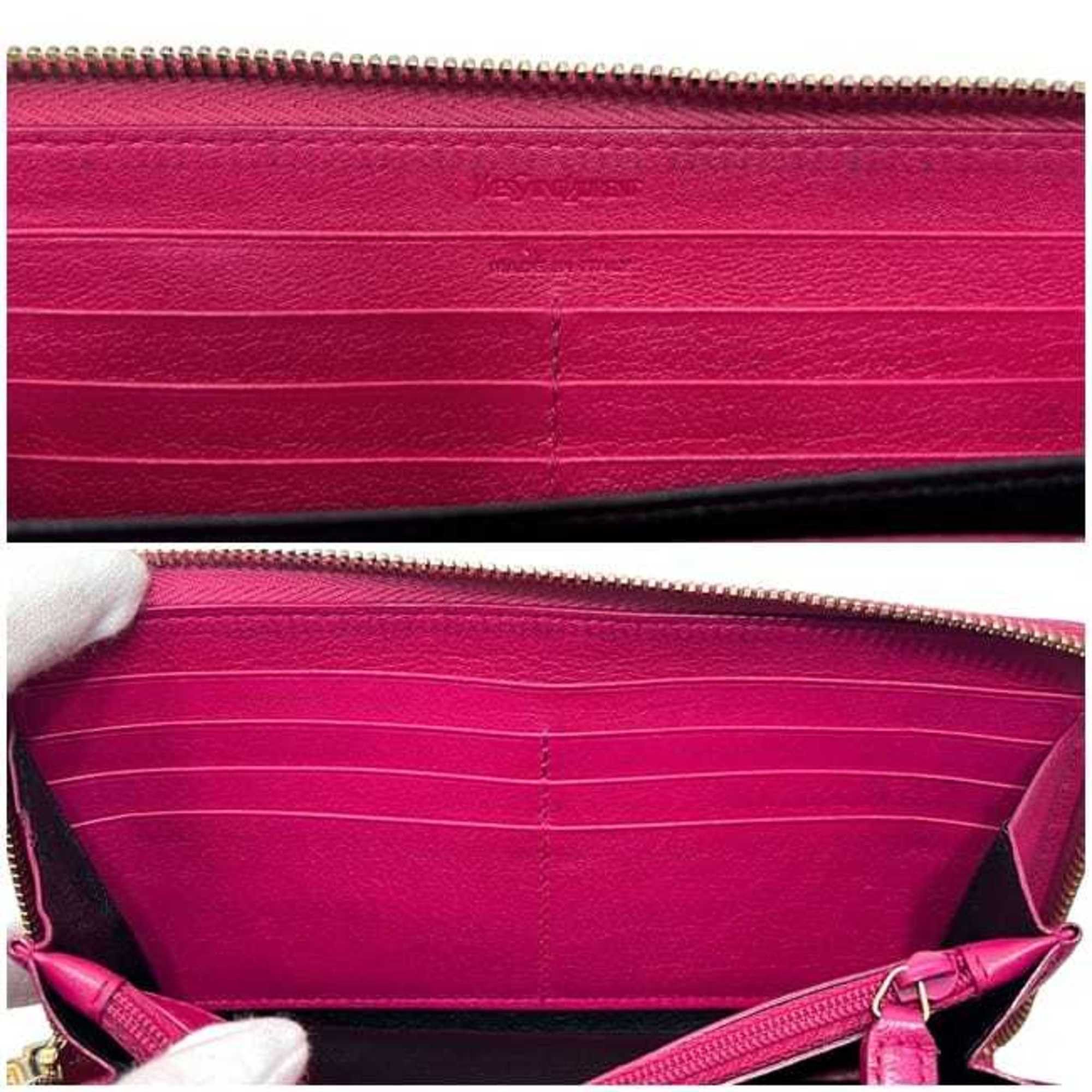 Yves Saint Laurent Yves Saint Laurent round long wallet ec-24790 pink 352904 CP20O 5514 leather YVES SAINT LAURENT YSL stitching embroidery women's men's Size ONE SIZE - 4 Thumbnail