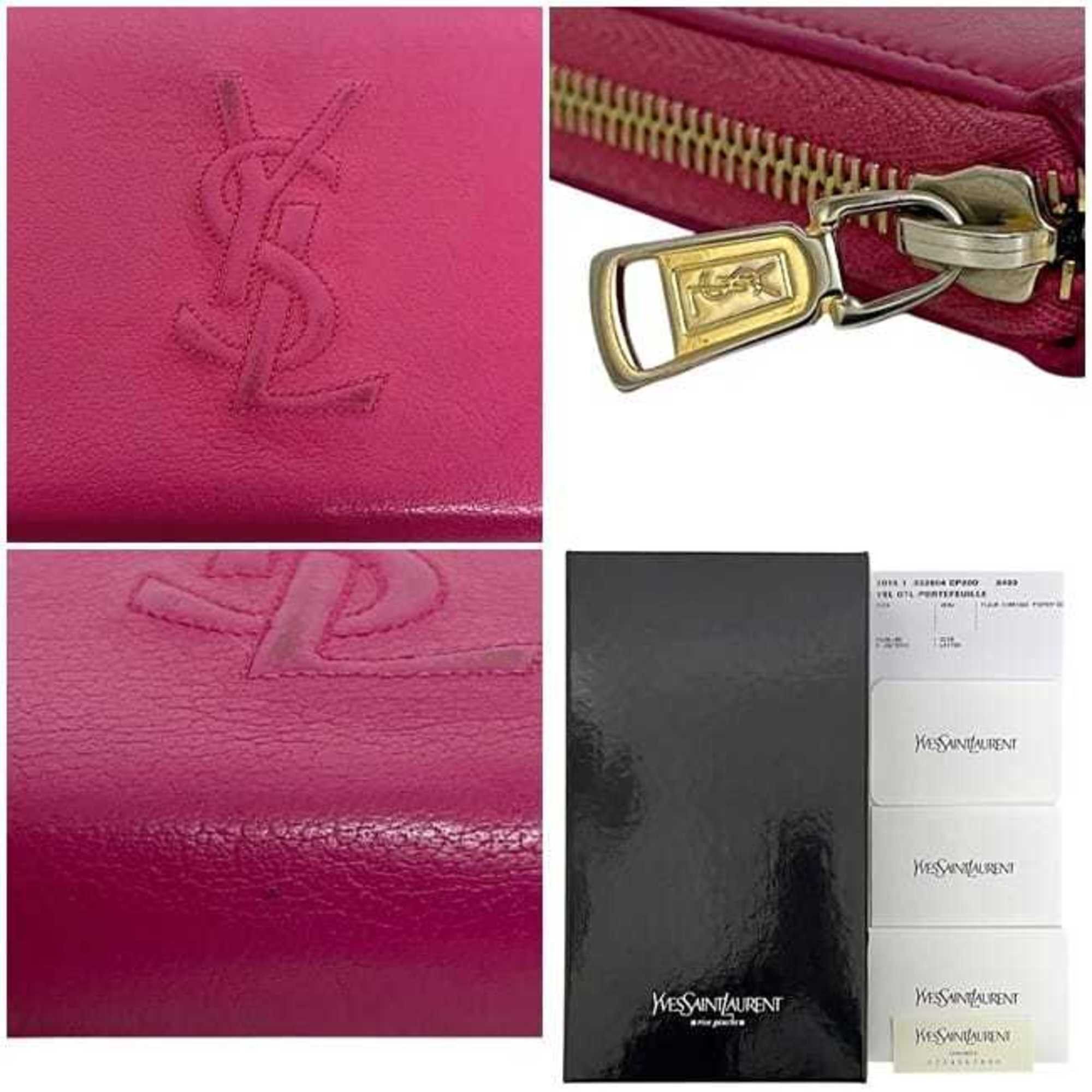 Yves Saint Laurent Yves Saint Laurent round long wallet ec-24790 pink 352904 CP20O 5514 leather YVES SAINT LAURENT YSL stitching embroidery women's men's Size ONE SIZE - 7 Thumbnail