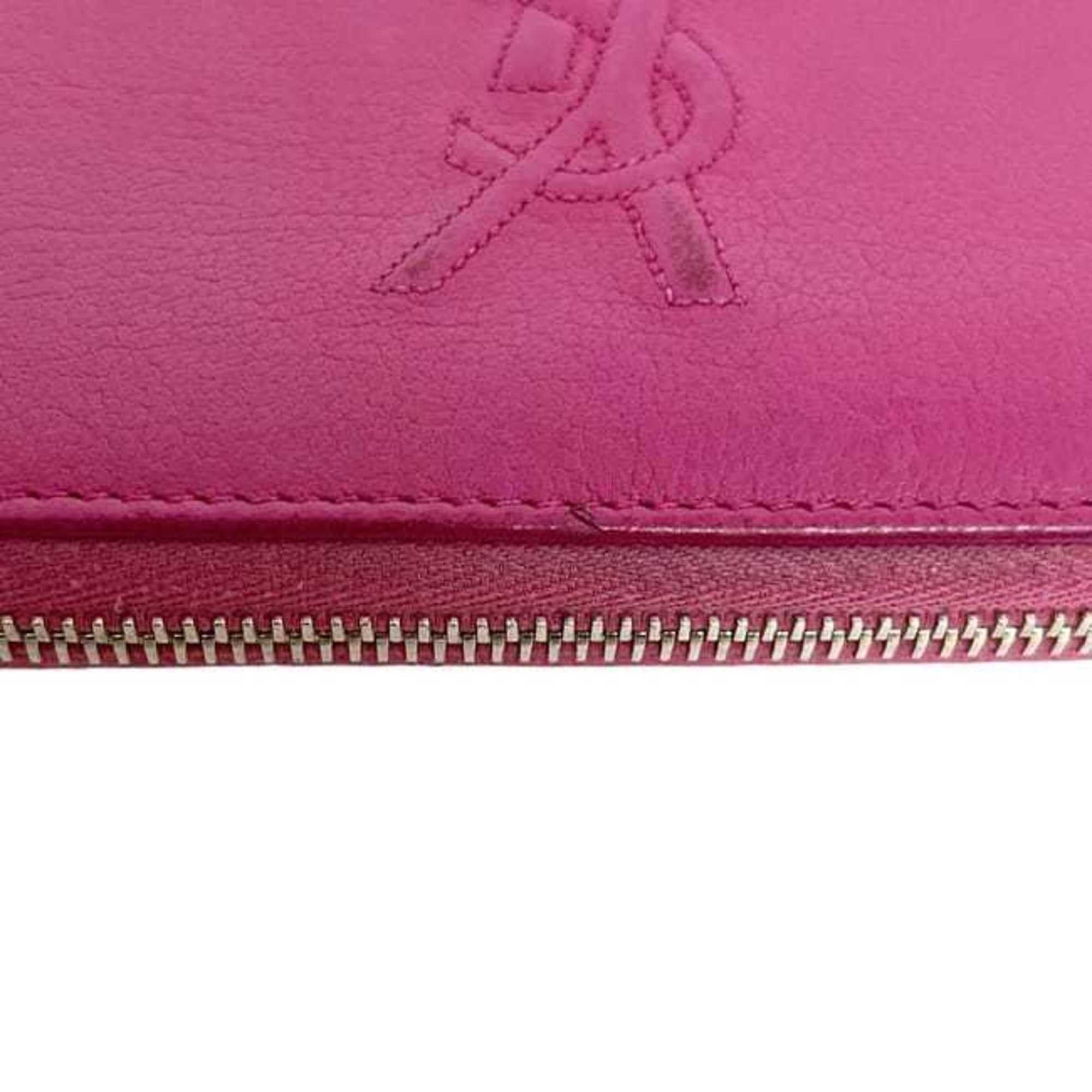 Yves Saint Laurent Yves Saint Laurent round long wallet ec-24790 pink 352904 CP20O 5514 leather YVES SAINT LAURENT YSL stitching embroidery women's men's Size ONE SIZE - 9 Thumbnail