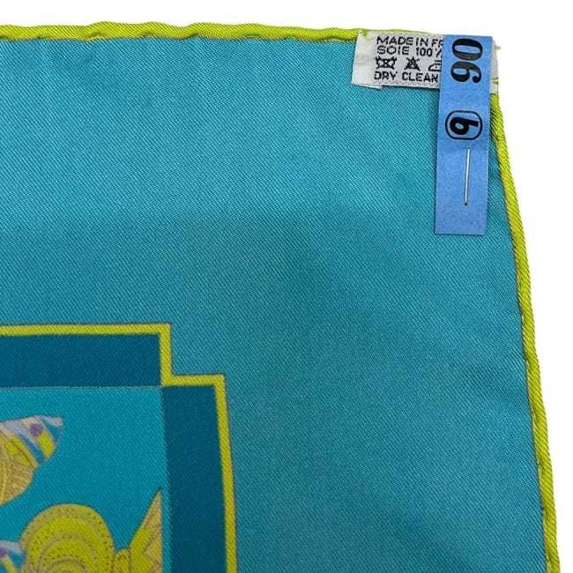 Hermes Hermès Carré 90 Scarf (ec-24760) Light Blue, Silk, 100% HERMES RENCONTRE OCEANE, Large Fish Design, Men's/Women's Size ONE SIZE - 9 Thumbnail