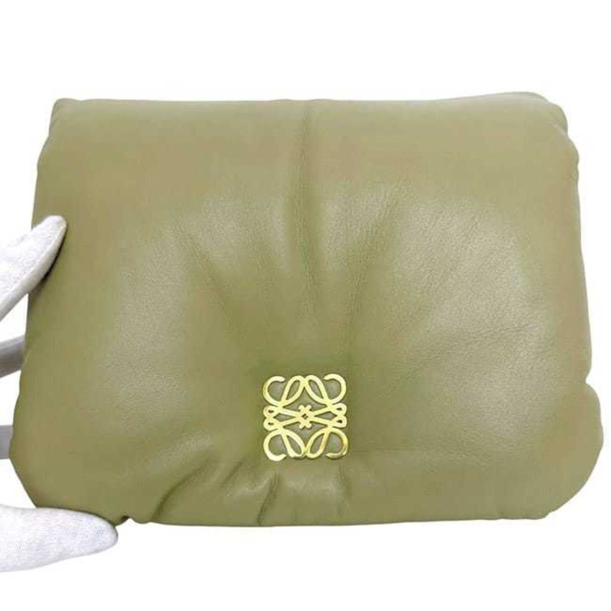 Loewe Loewe Puffer Goya Shoulder Bag f-24854 Khaki Green Anagram AP40P41X01 Leather Lambskin 062229 Chain Yellow-Green Flap Size ONE SIZE - 6 Thumbnail