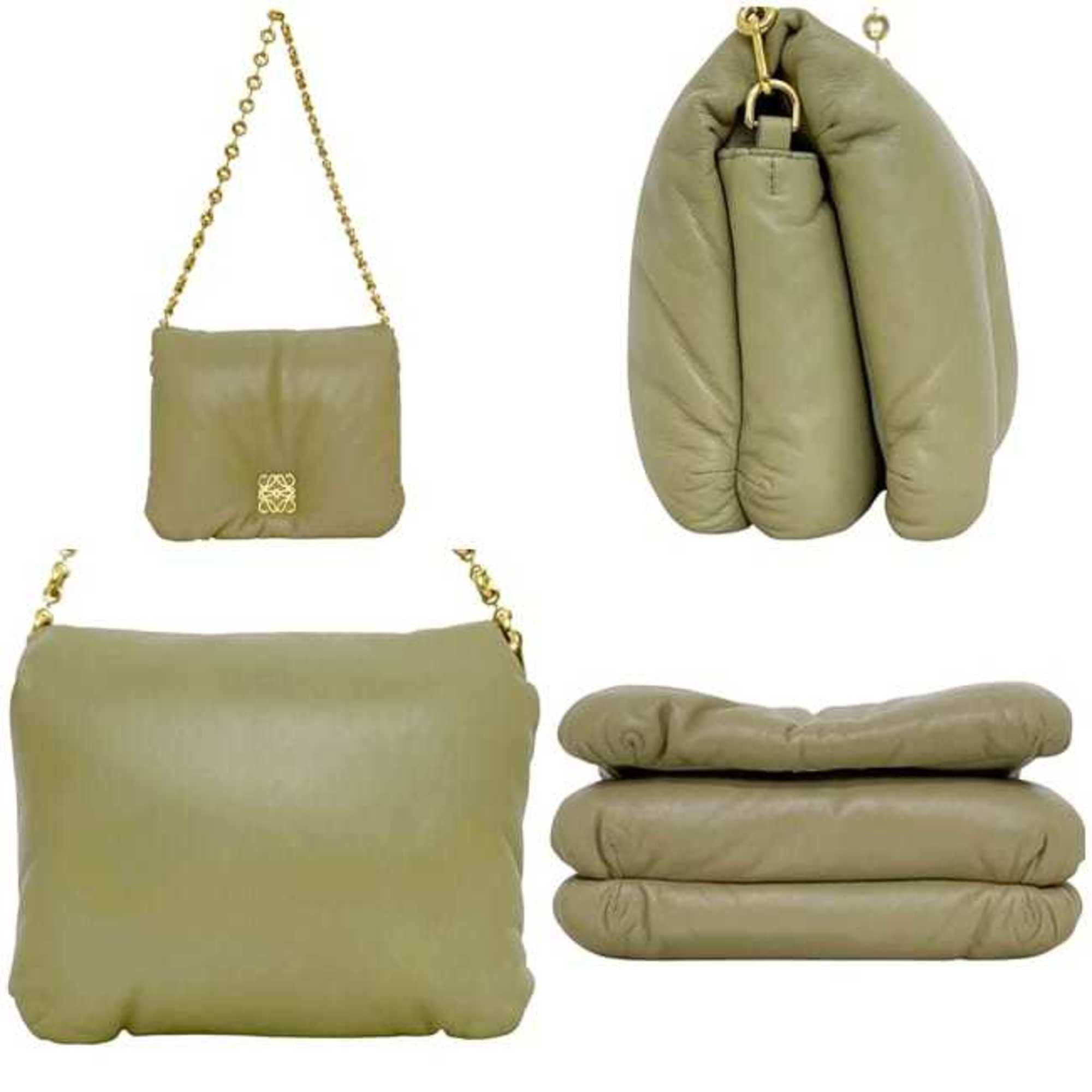 Loewe Loewe Puffer Goya Shoulder Bag f-24854 Khaki Green Anagram AP40P41X01 Leather Lambskin 062229 Chain Yellow-Green Flap Size ONE SIZE - 3 Thumbnail