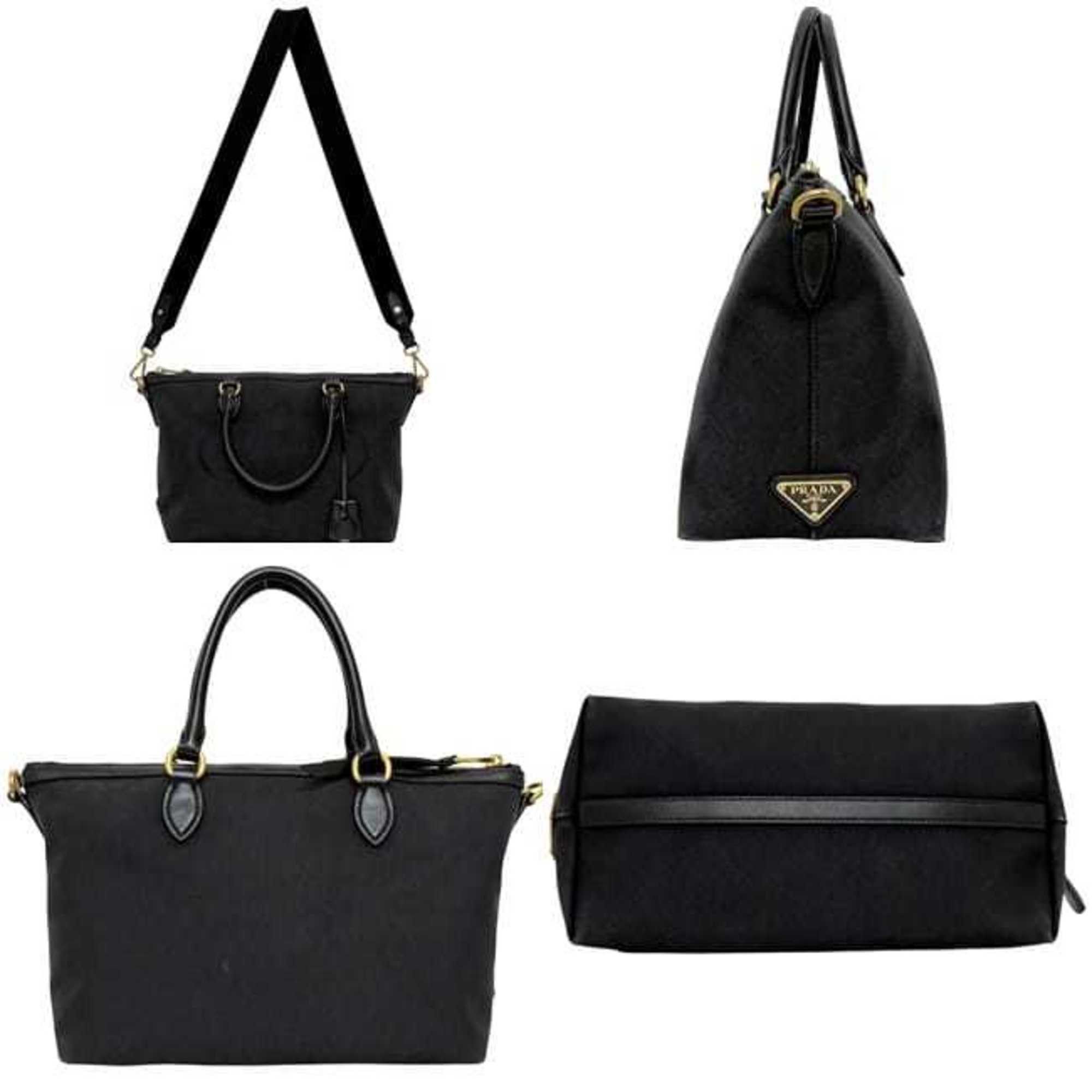 Prada Prada 2-way bag f-24800 Black NERO 1BA579 Jacquard canvas and leather 197/B PRADA shoulder bag, tote crossbody black, women's, embroidered Size ONE SIZE - 3 Thumbnail