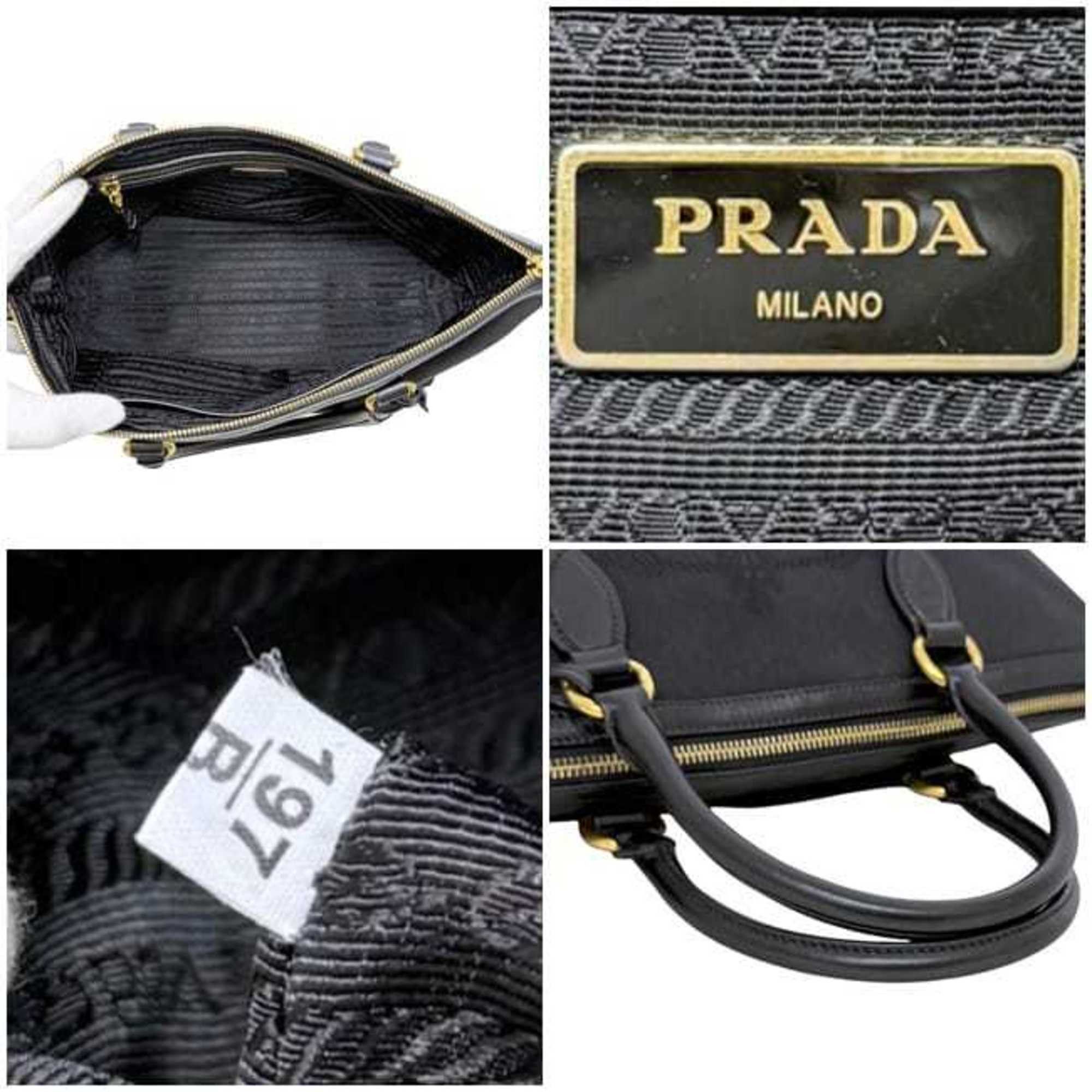 Prada Prada 2-way bag f-24800 Black NERO 1BA579 Jacquard canvas and leather 197/B PRADA shoulder bag, tote crossbody black, women's, embroidered Size ONE SIZE - 4 Thumbnail