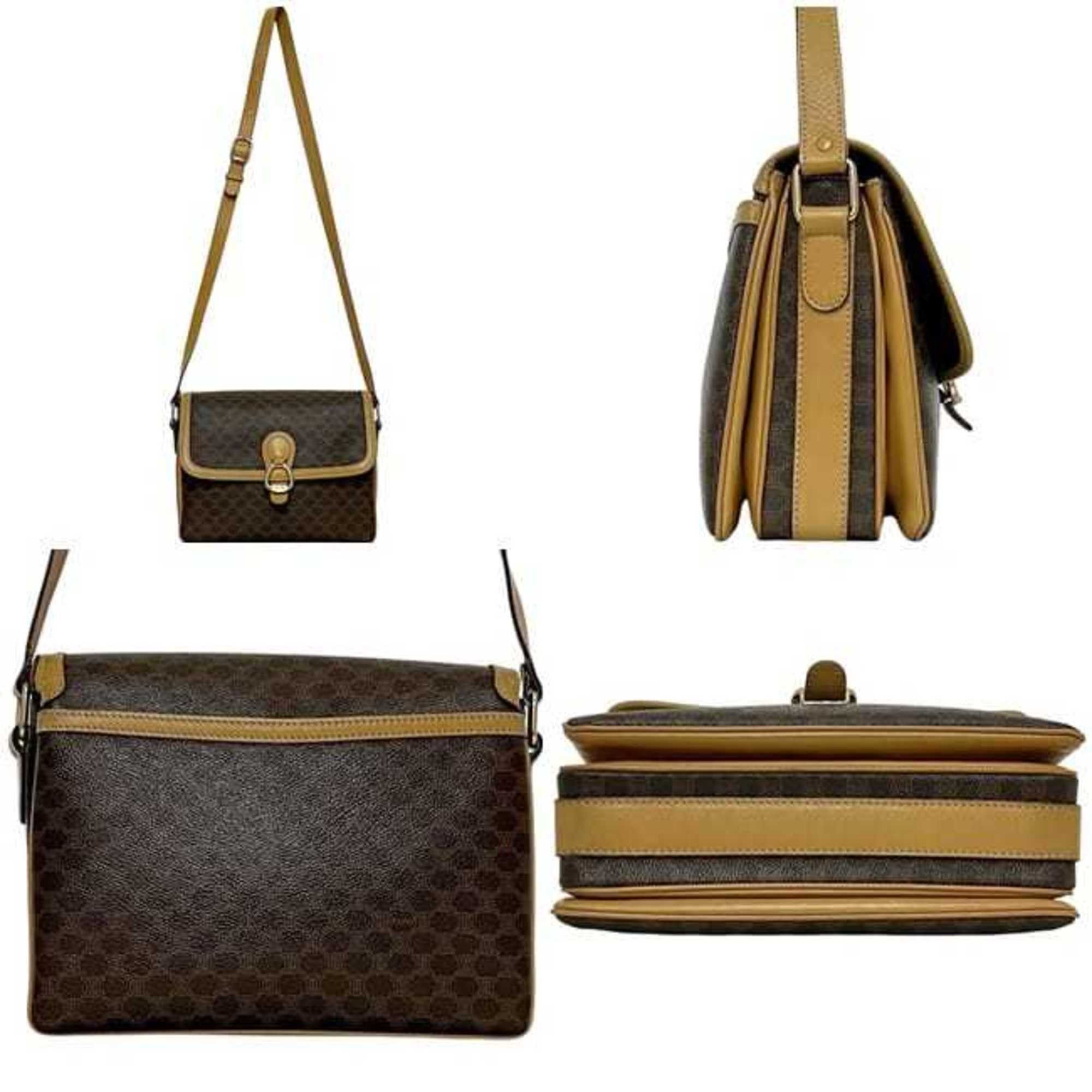 Celine Celine Shoulder Bag ec-24817 Brown Macadam Crossbody PVC Leather M12 CELINE Flap Women's Size ONE SIZE - 3 Thumbnail
