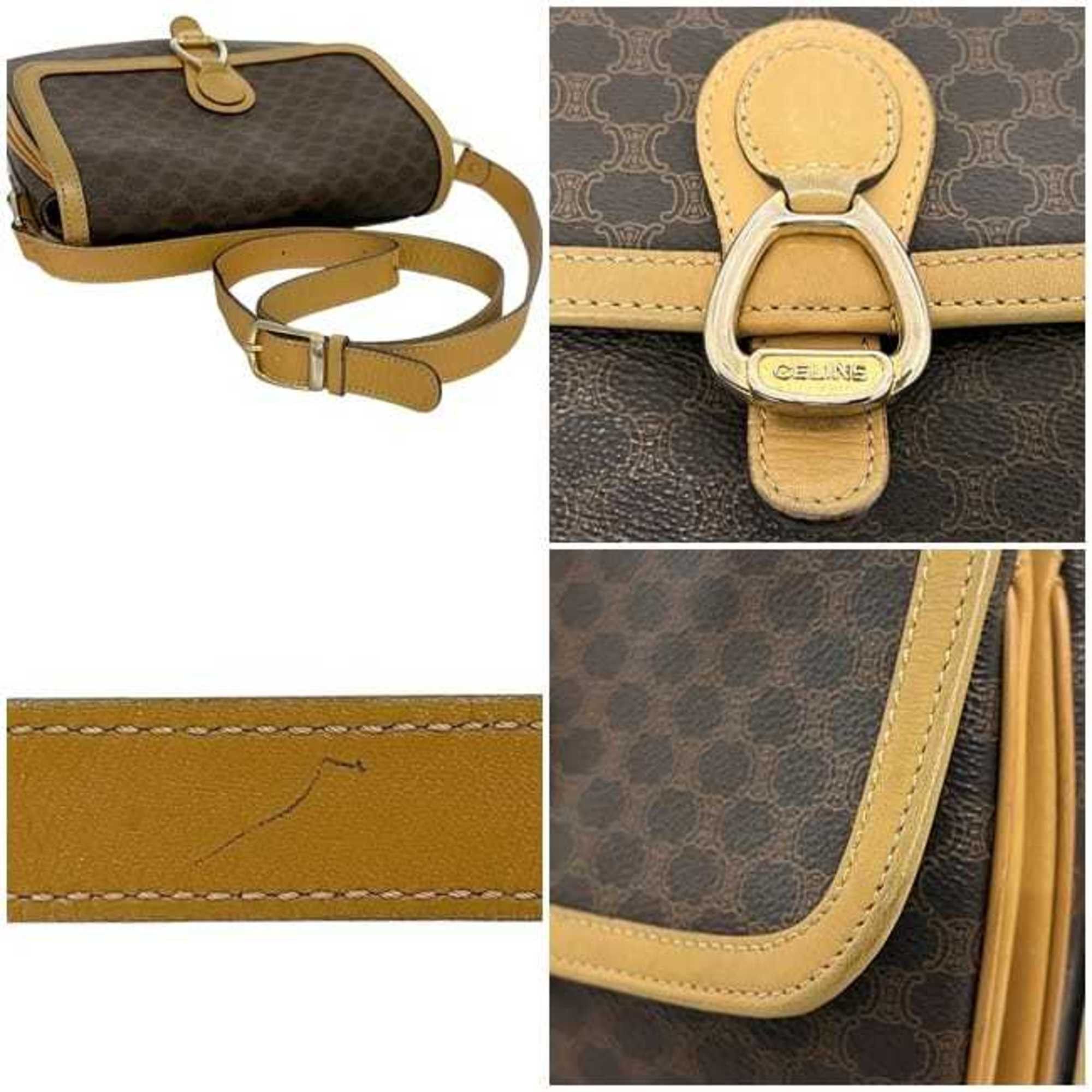 Celine Celine Shoulder Bag ec-24817 Brown Macadam Crossbody PVC Leather M12 CELINE Flap Women's Size ONE SIZE - 9 Thumbnail