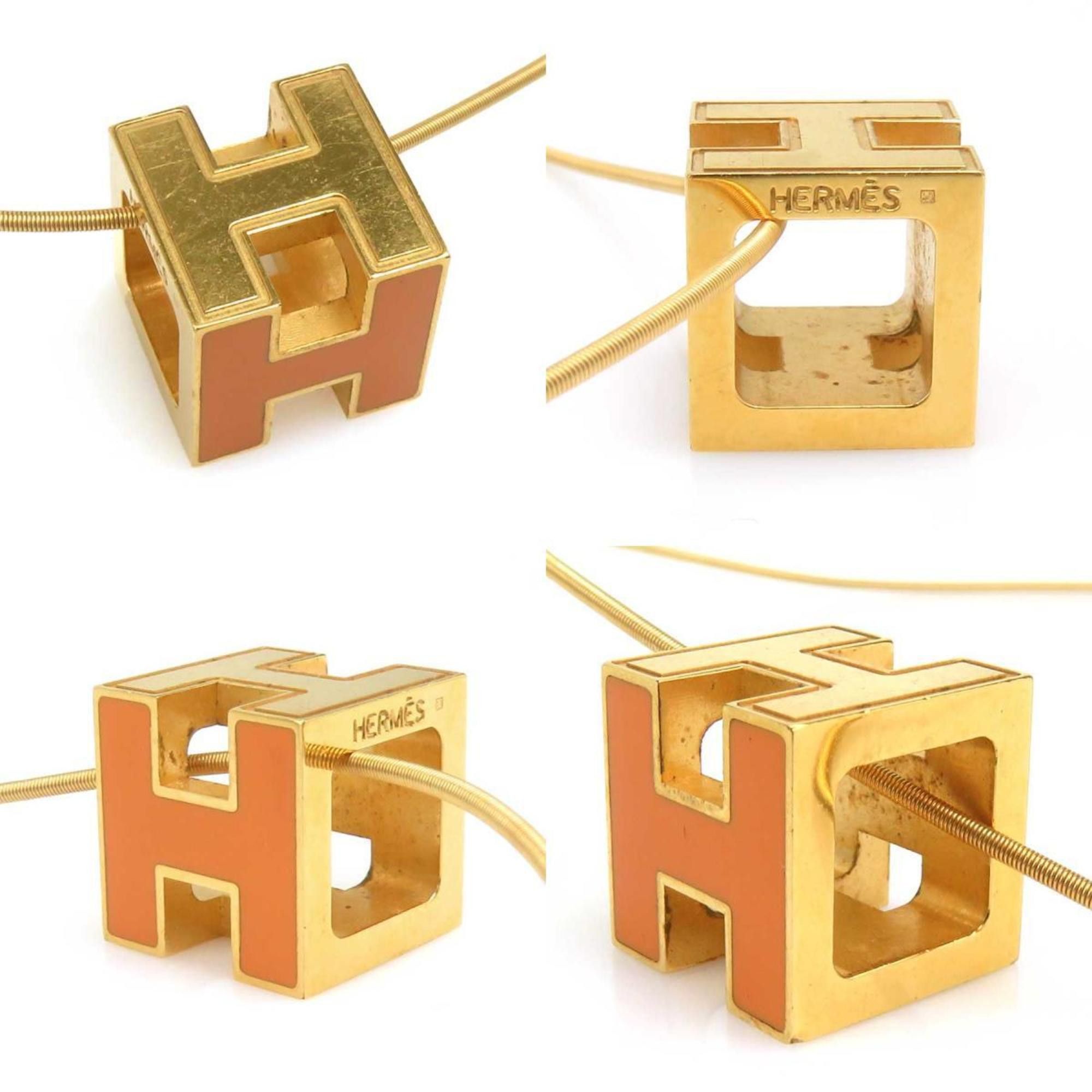 Hermes Hermes Hermès Cage de H Metal Necklace in Orange and Gold, Women's, 56490g Size ONE SIZE - 3 Thumbnail